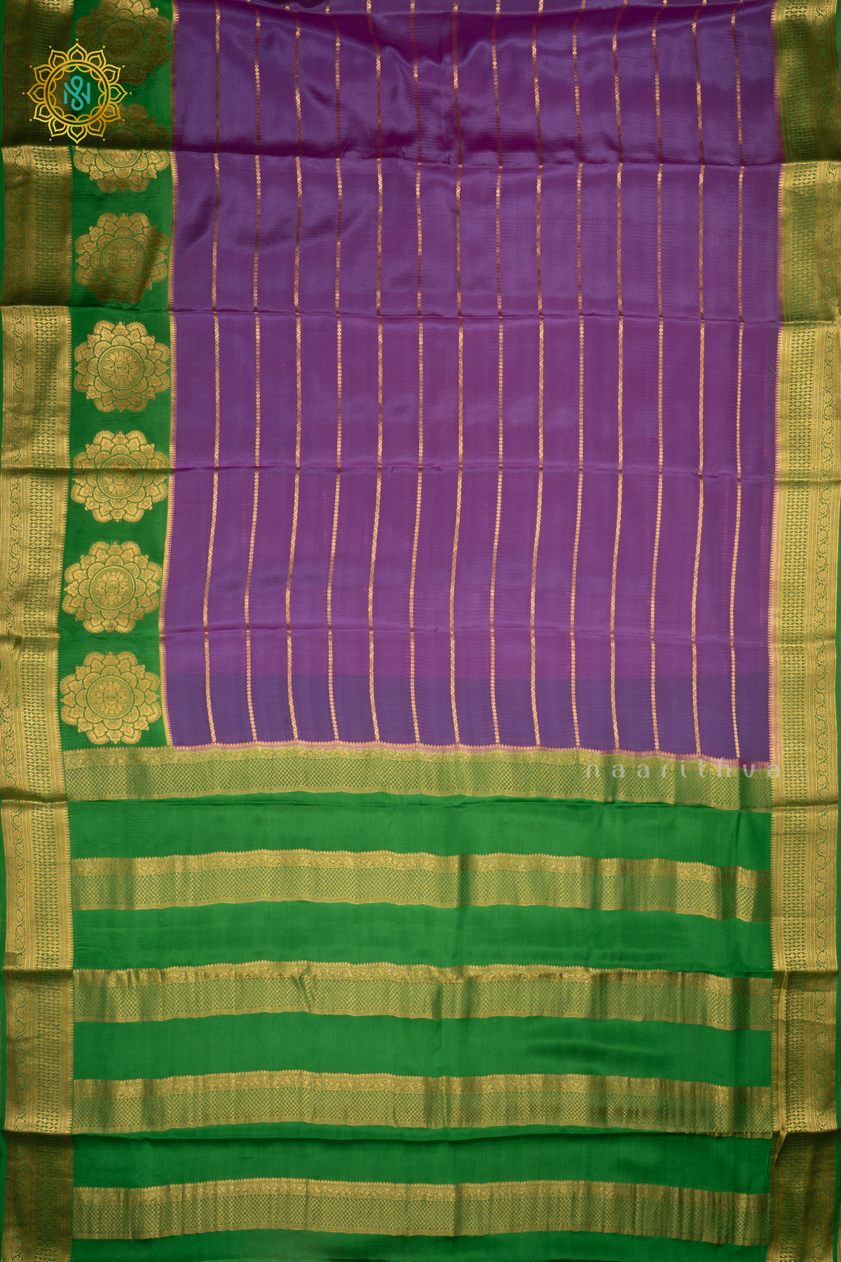 LAVENDAR WITH PARROT GREEN - PURE MYSORE CREPE SILK