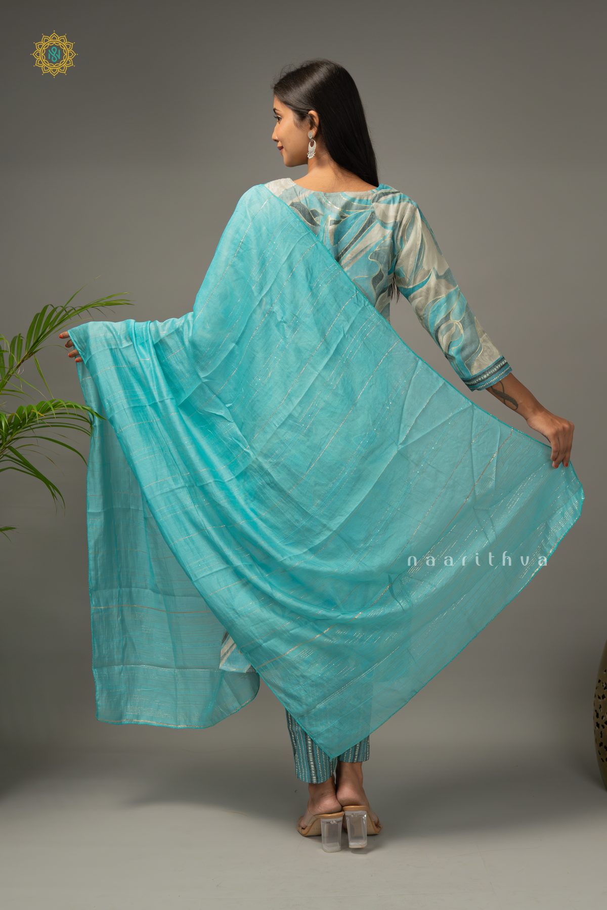 AQUA BLUE - COTTON 3PC SALWAR SUIT WITH PRINTED TOP, BOTTOM & DUPATTA