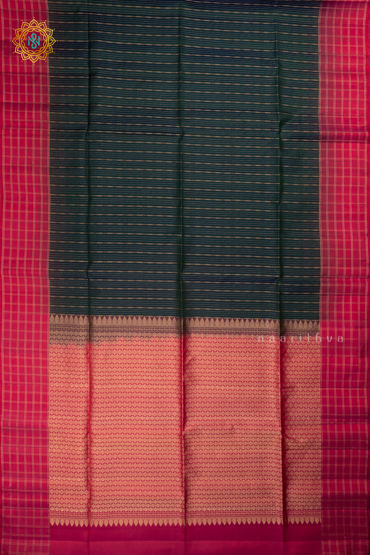 Dual Shade of Teal Blue with Pink Pure Kanjivaram Soft Silk Saree With Allover Zari Stripes and Contrast Zari Checks Border