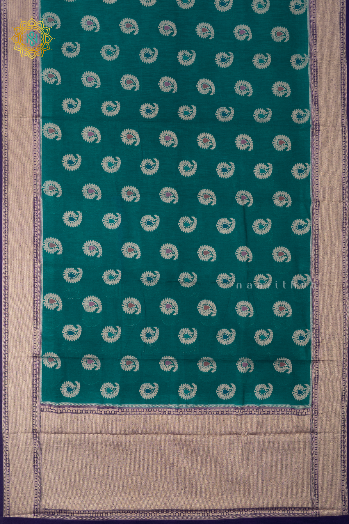 CYAN GREEN WITH PURPLE - JUTE COTTON