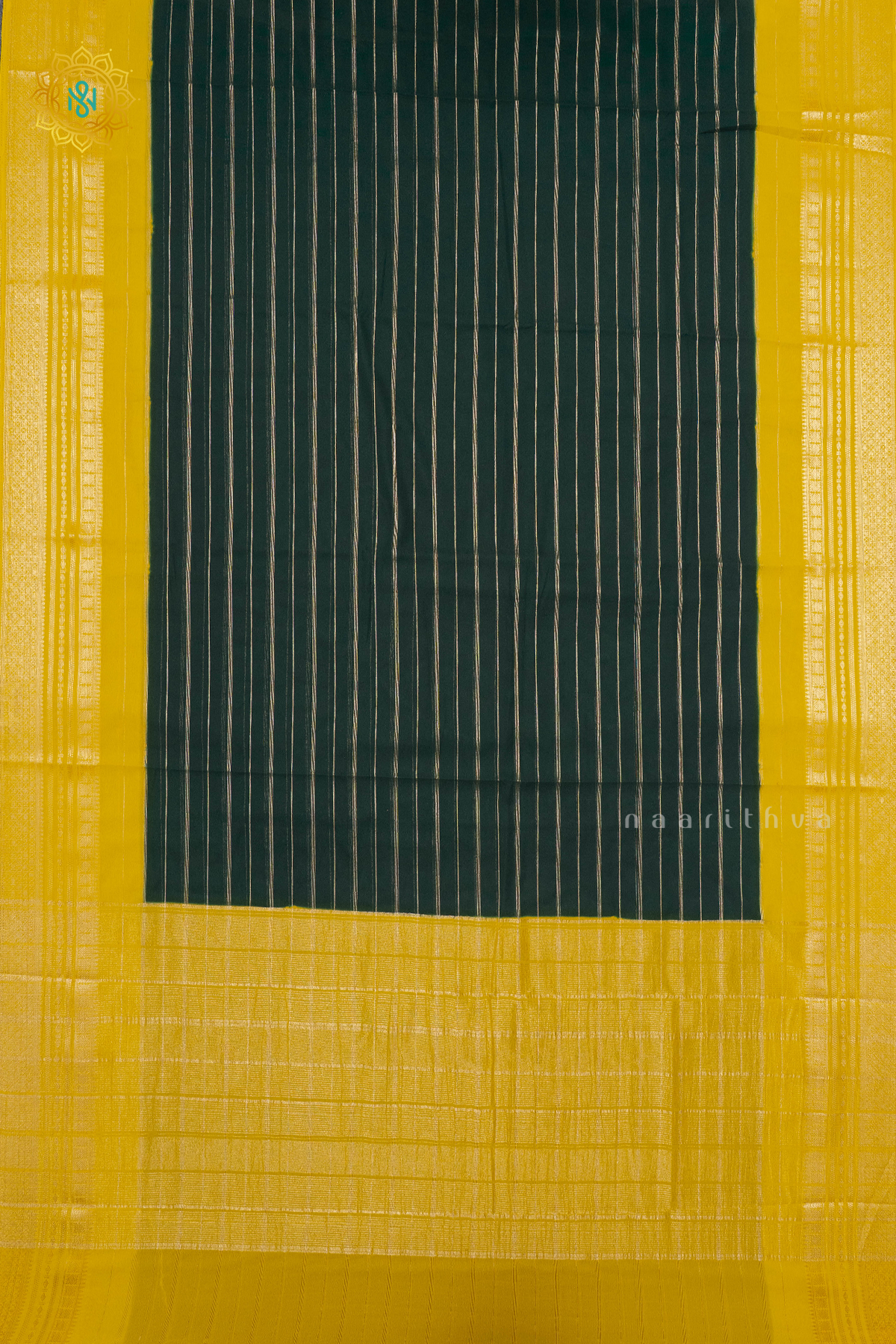 BOTTLE GREEN WITH YELLOW - SEMI GEORGETTE