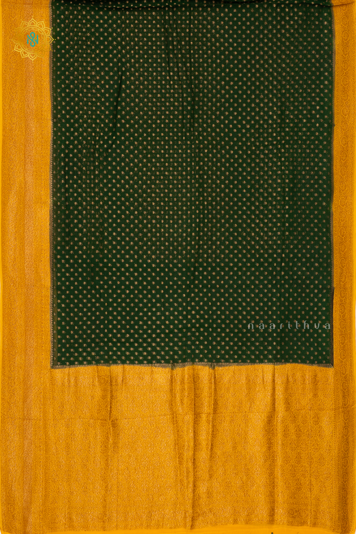 BOTTLE GREEN WITH YELLOW - SEMI GEORGETTE