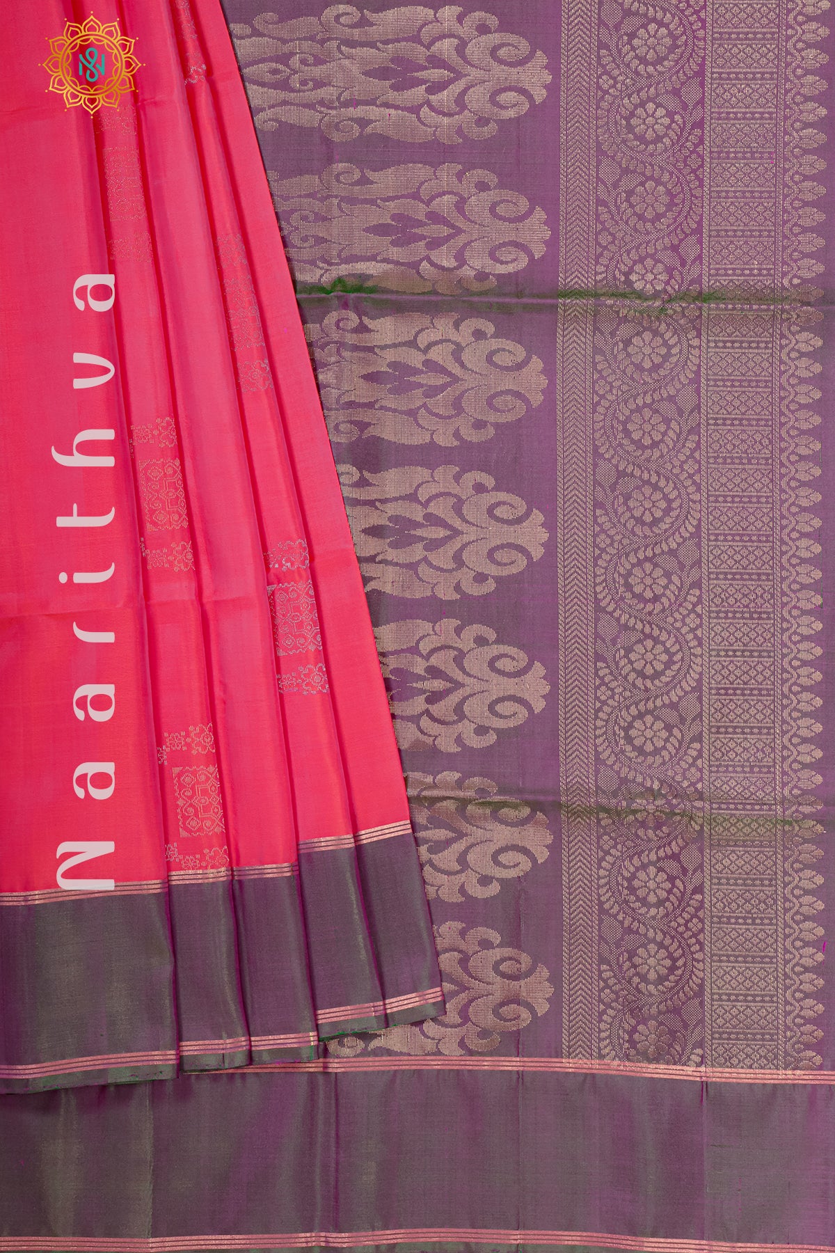 PINK WITH DUAL SHADE OF GREEN - PURE KANJIVARAM SOFT SILK