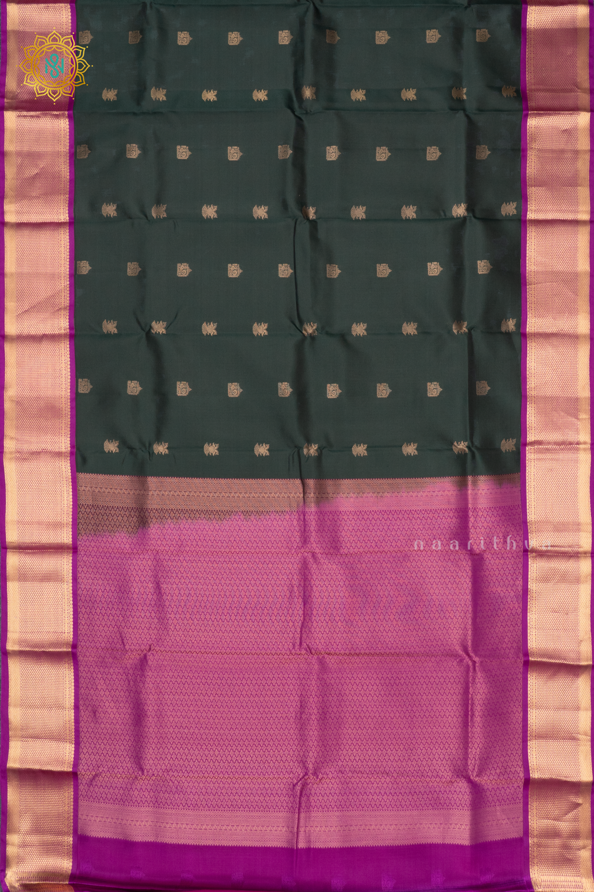 GREEN WITH MAGENTA - KANJIVARAM PURE MIX