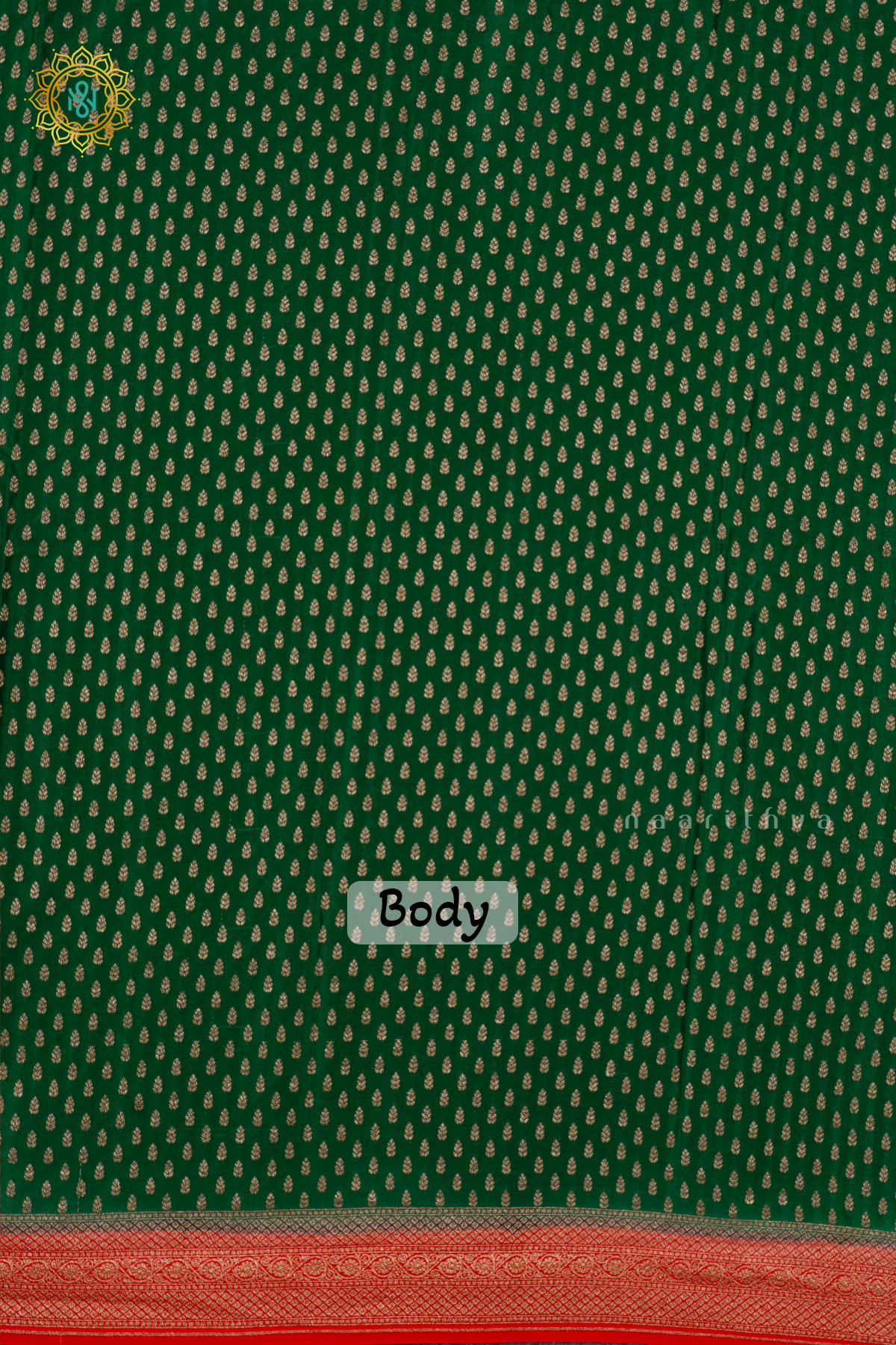 GREEN WITH RED - PURE BANARASI CREPE SILK