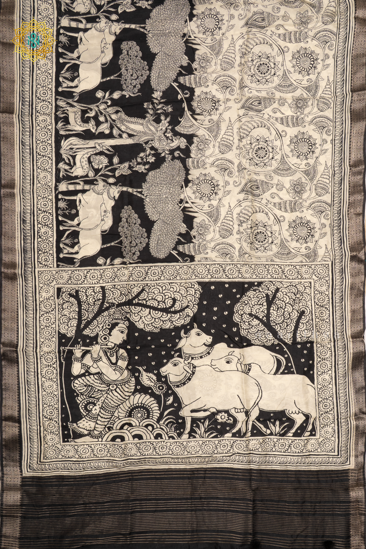 WHITE WITH BLACK - SEMI CREPE SILK