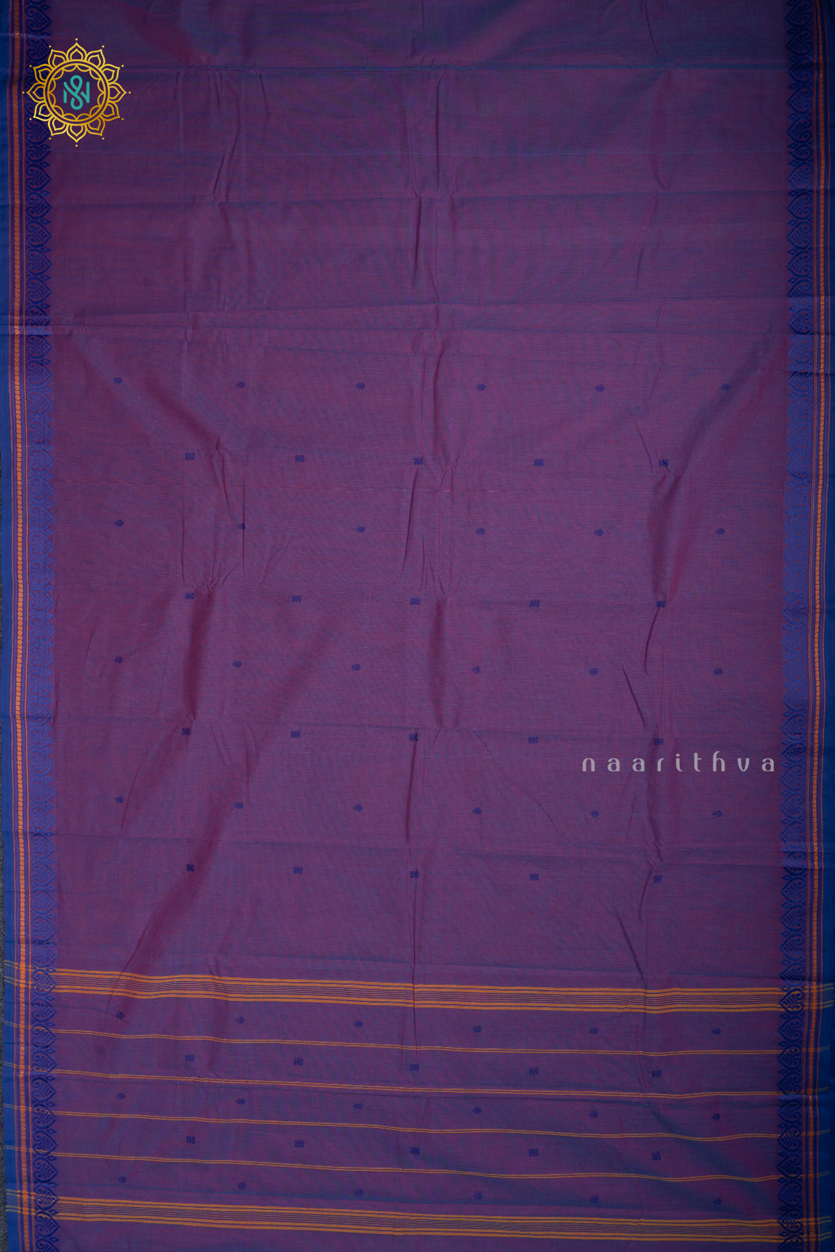 Dual Shade Of Blue Chettinad Cotton Saree With Thread Woven Buttas & Contrast Border