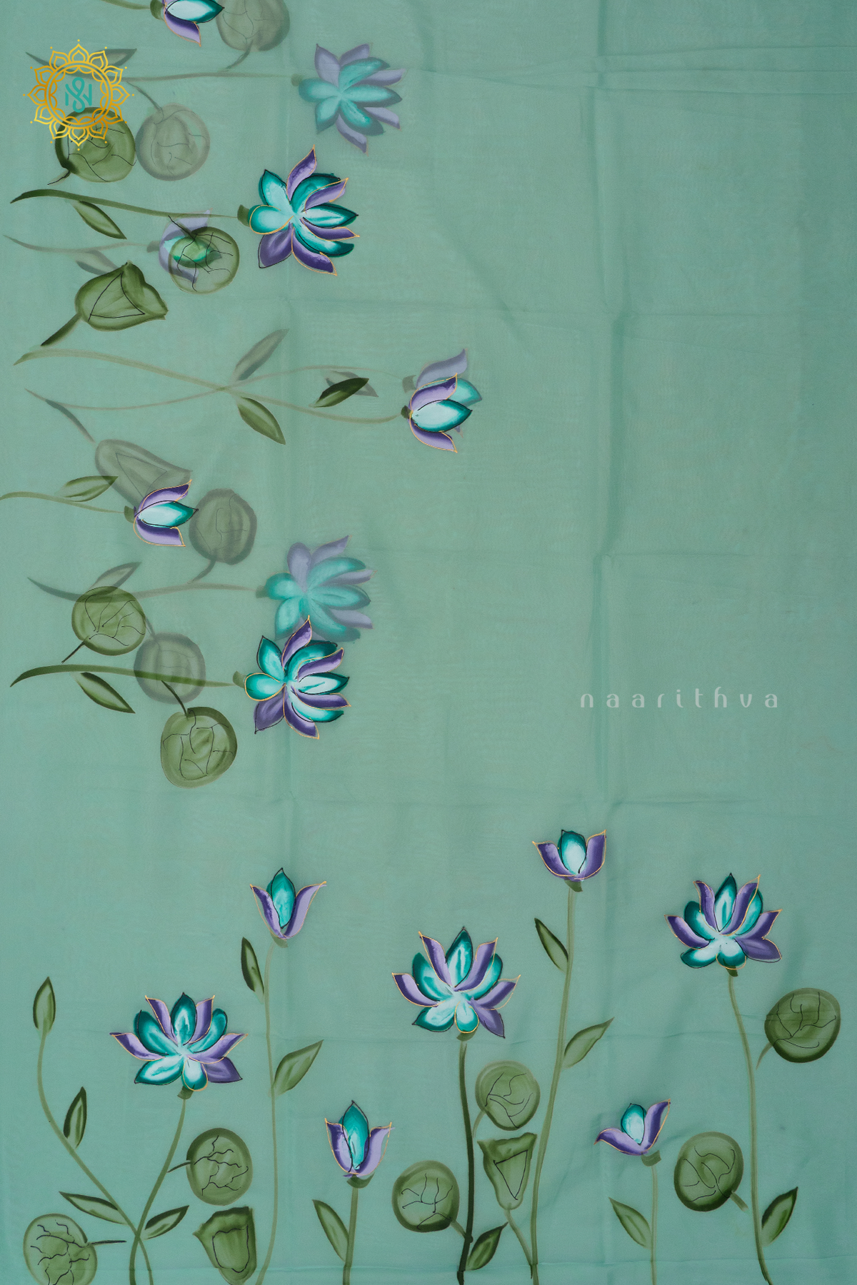 AQUA GREEN - ORGANZA HAND PAINTED
