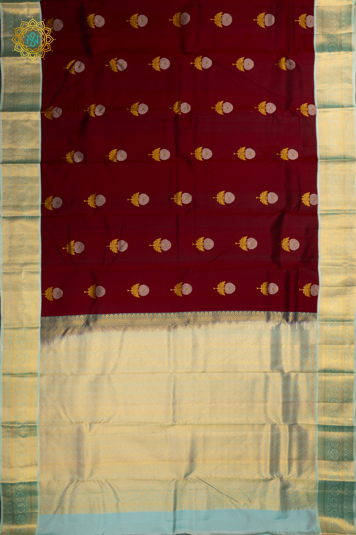 MAROON WITH AQUA BLUE - PURE KANJIVARAM SILK
