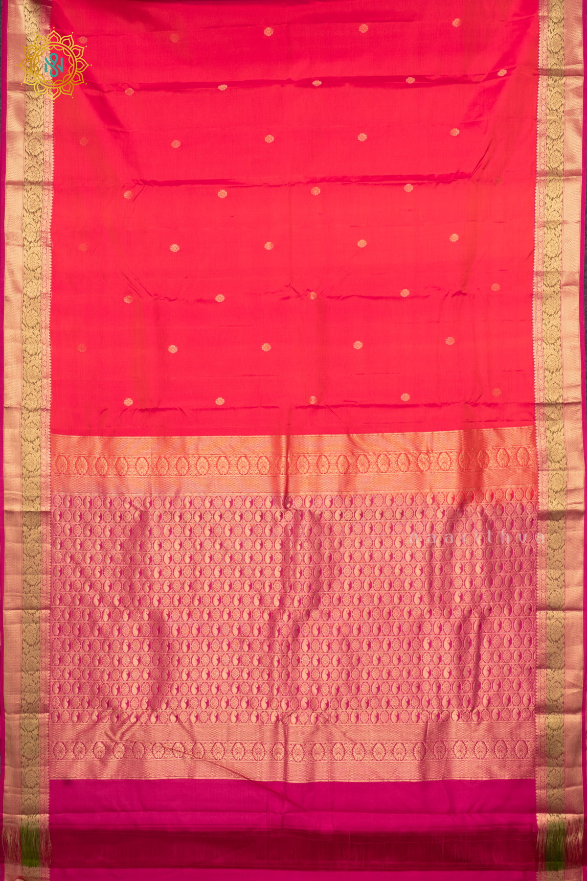 PINKISH ORANGE WITH PINK - PURE KANJIVARAM SILK