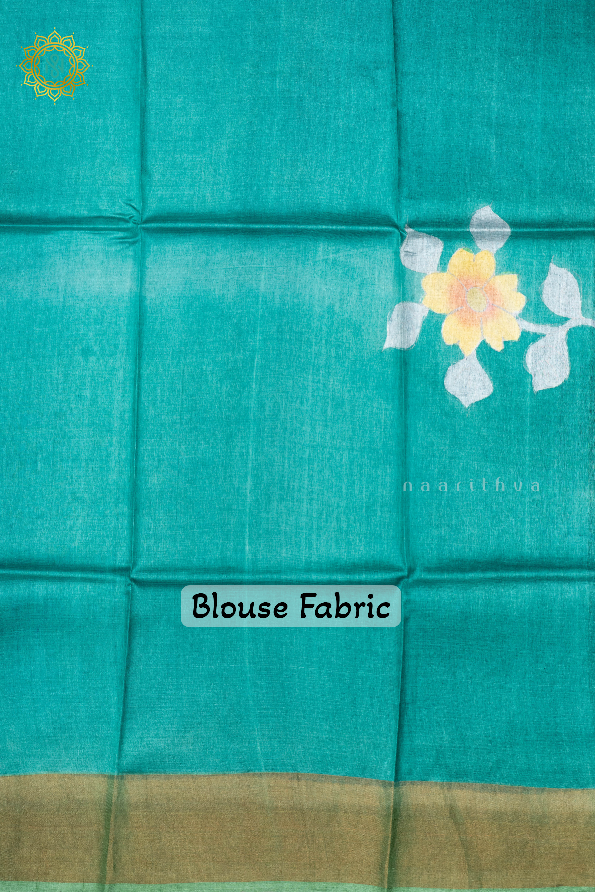 AQUA GREEN WITH LIGHT GREEN - PURE TUSSAR SILK WITH HAND PAINTED