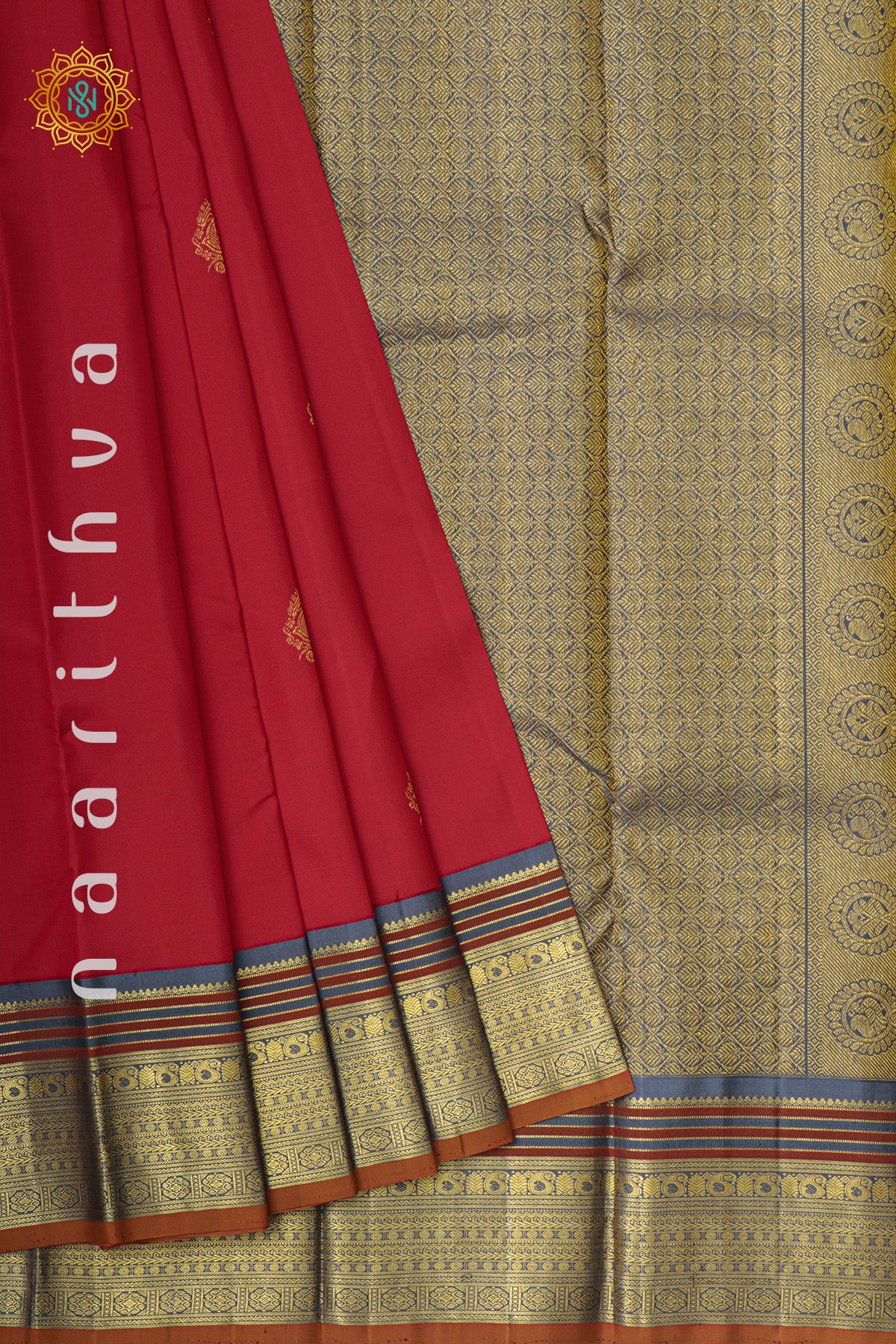 RED WITH ELEPHANT GREY - PURE KANJIVARAM SILK