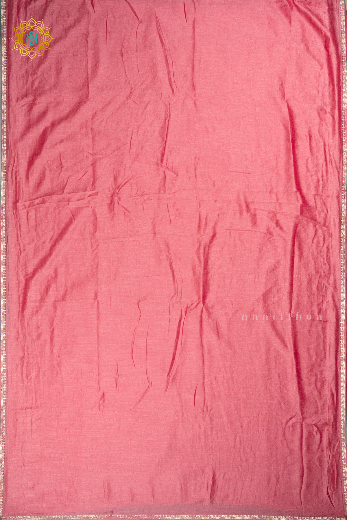 Light Pink with Aqua Blue - Party Wear Tussar Georgette Saree Allover Plain Body with Stone Work Border, with Contrast Blouse