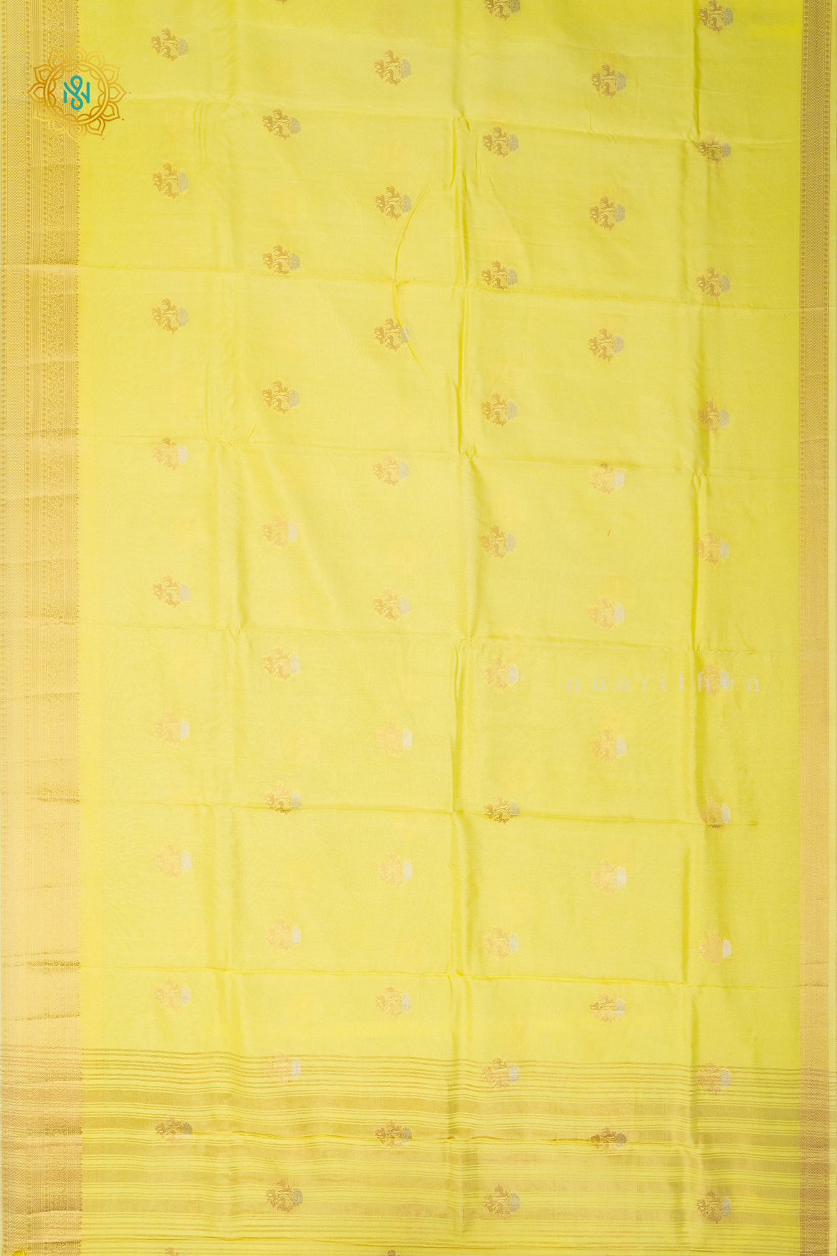 YELLOW WITH PISTA GREEN - SEMI CREPE SILK
