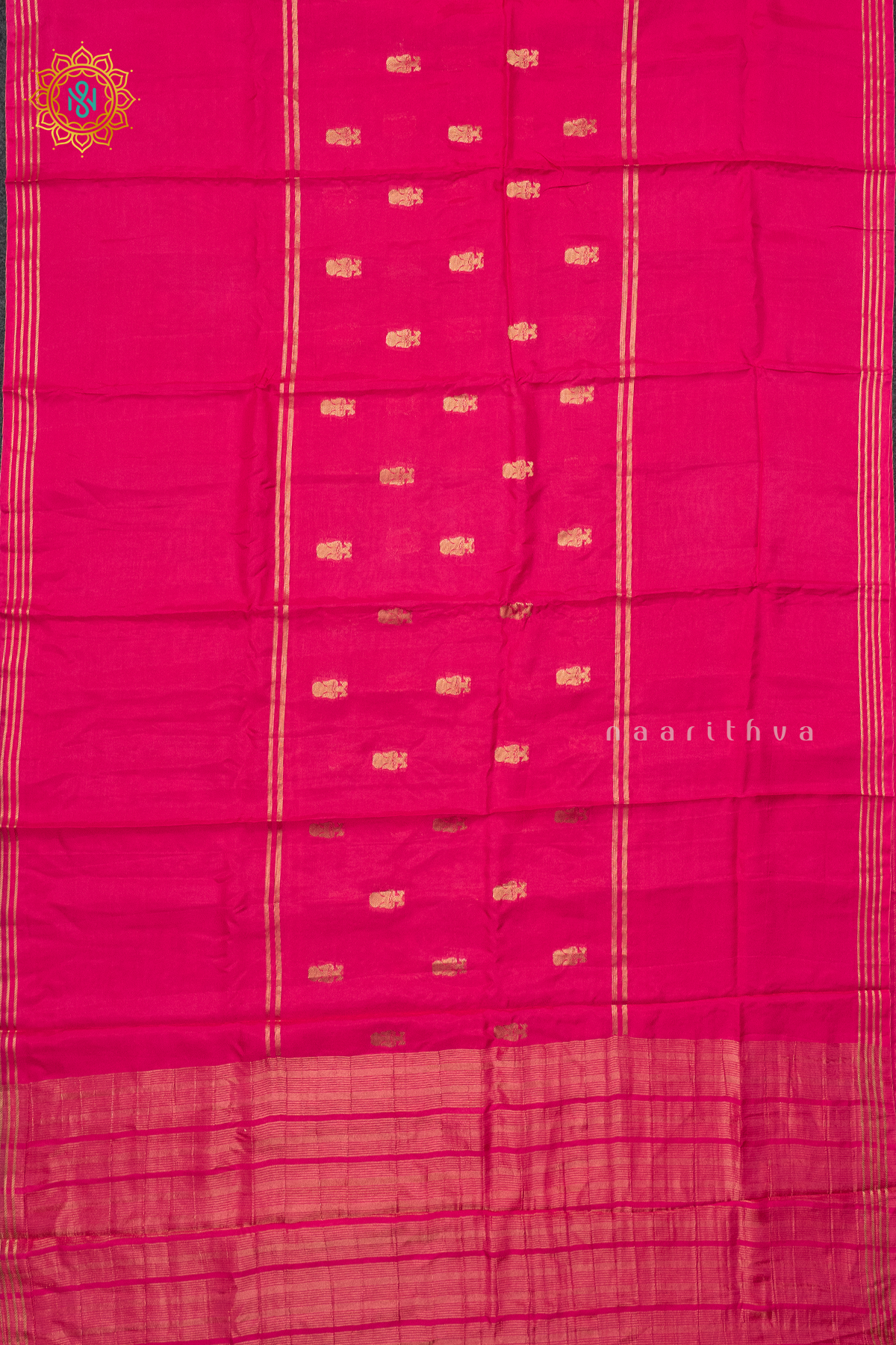PINK WITH PEACOCK BLUE - SEMI CREPE SILK