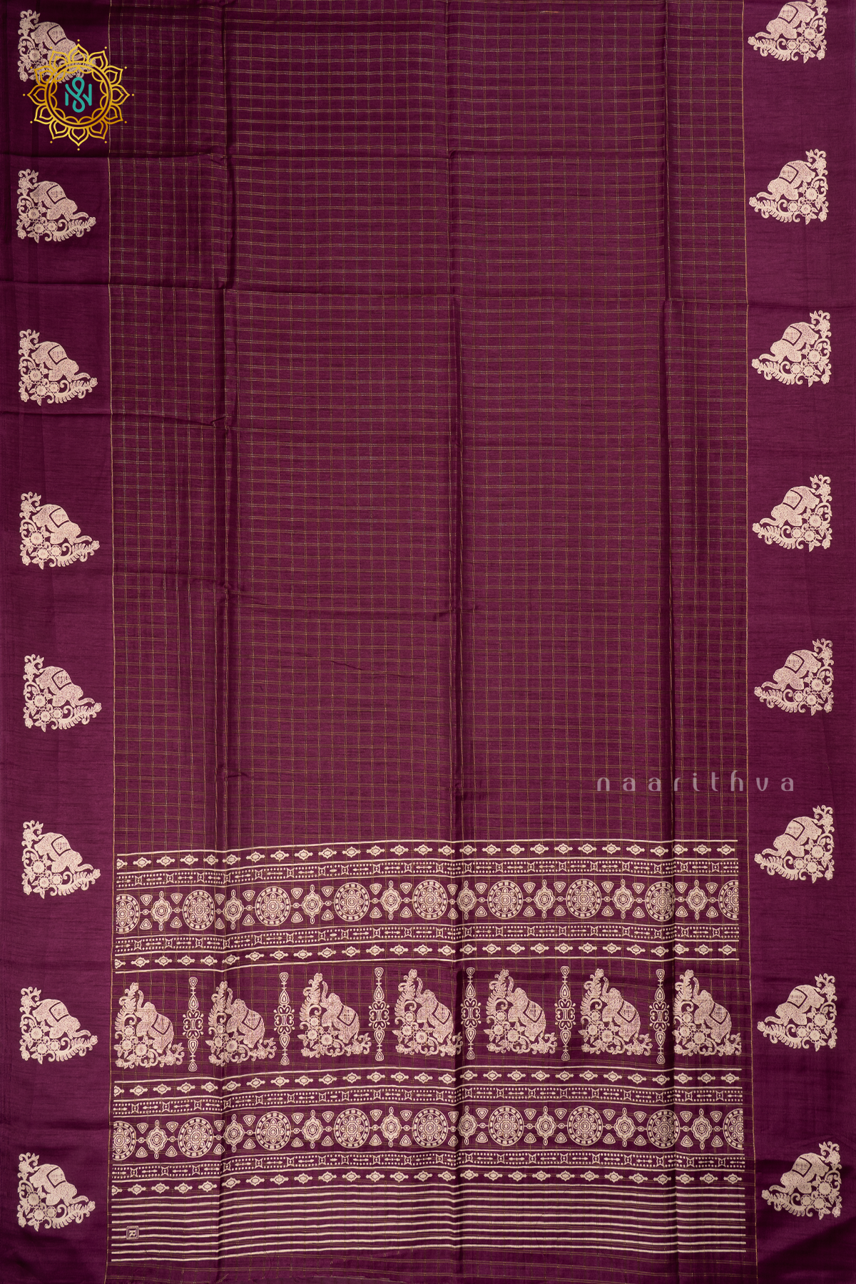 Wine - Dola Silk Saree Allover Zari Checks and Printed Pallu with Satin Printed Border
