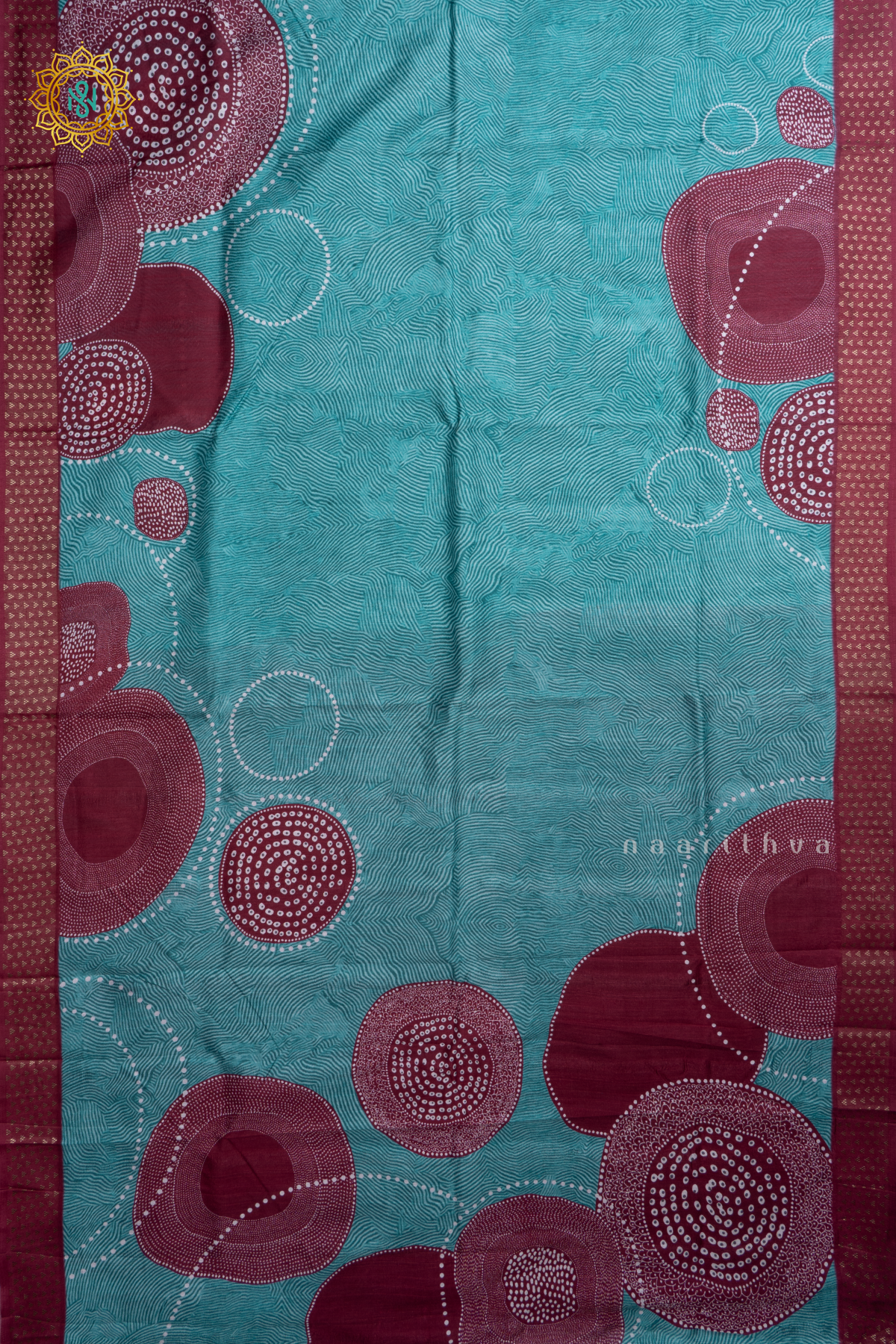 Aqua Green With Maroon Semi Cotton Tussar Saree with Printed Body & Contrast Pallu