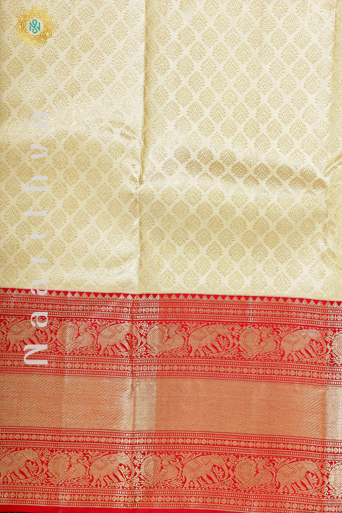 CREAM WITH RED - PURE KANJIVARAM SILK