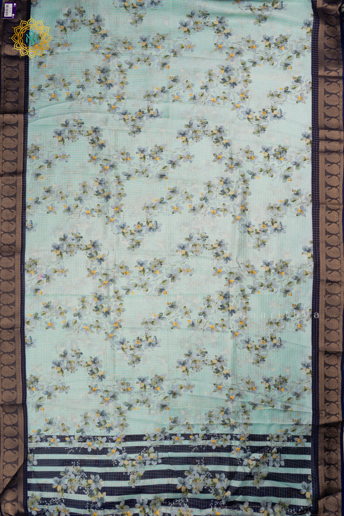 LIGHT BLUE WITH NAVY BLUE - SEMI CHIFFON GEORGETTE