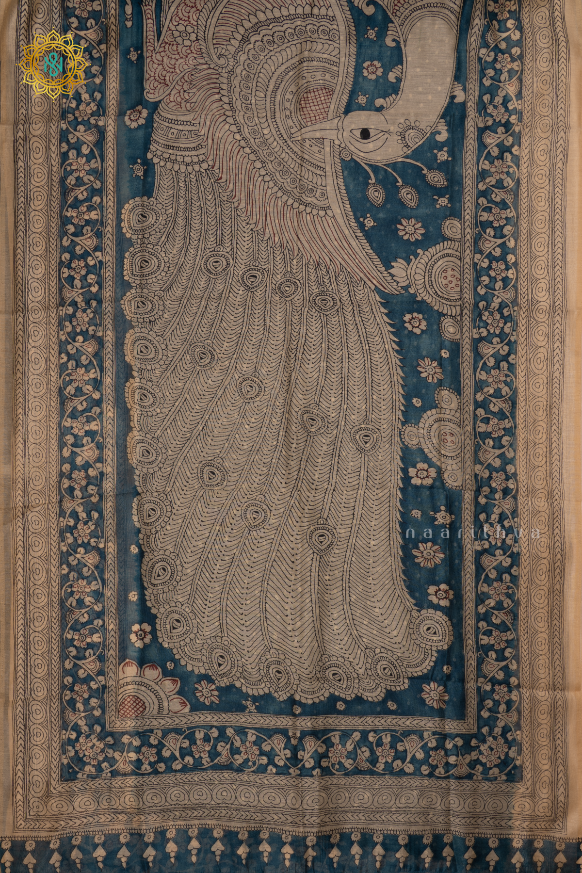 GREEN WITH BLUE AND OFF WHITE - LINEN BY COTTON