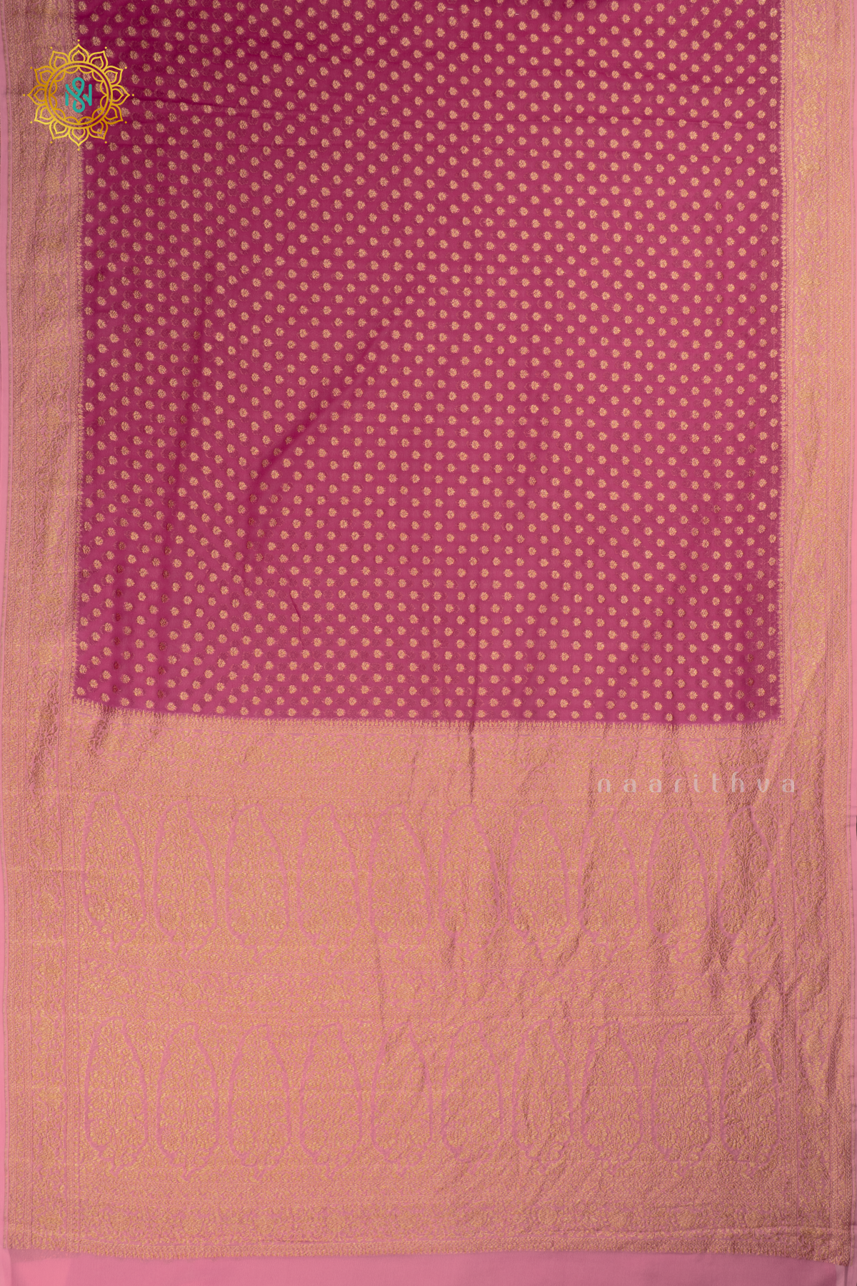 Rani Pink with Light Pink - Pure Banarasi Georgette Saree Allover Zari Buttas with Contrast Zari border