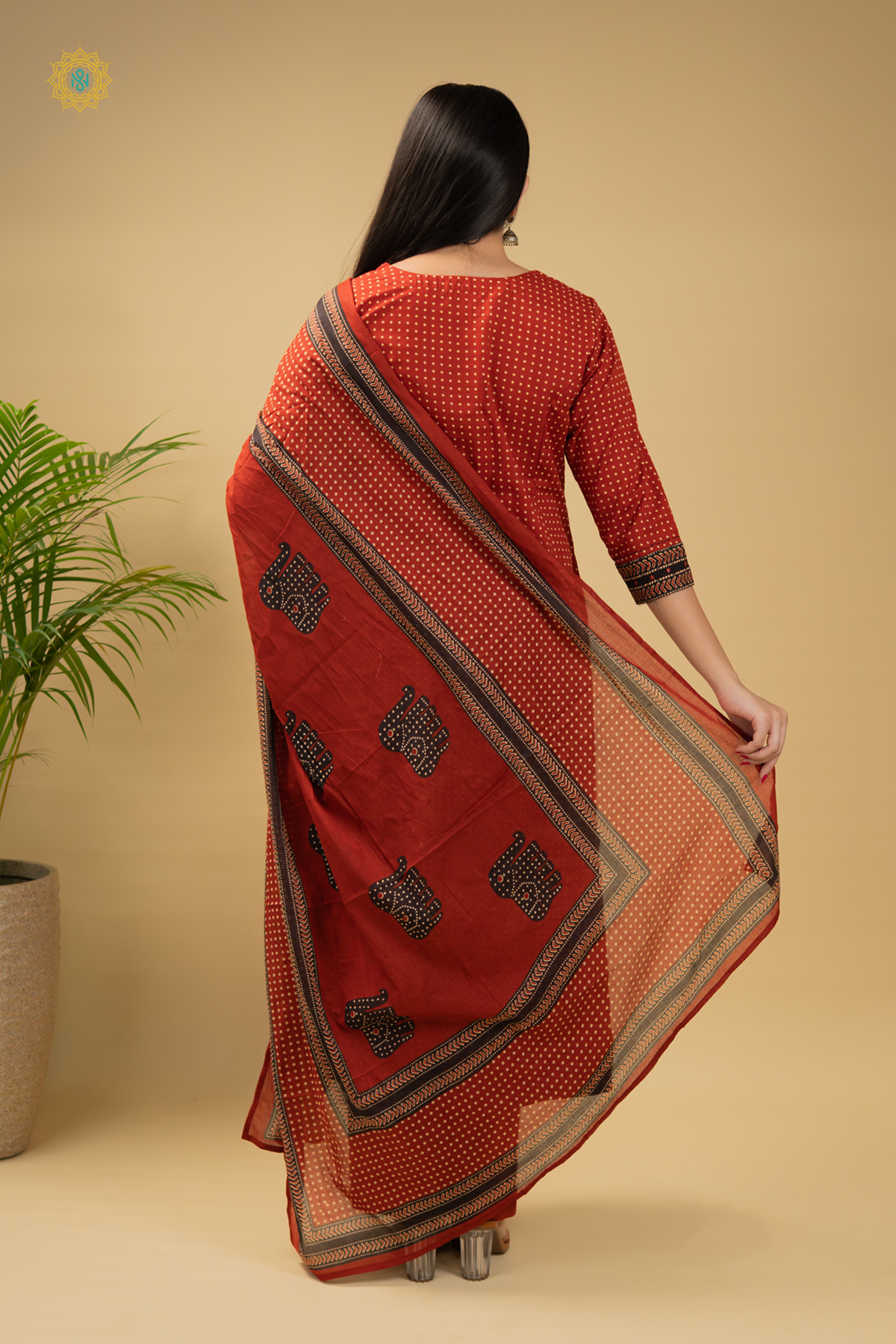 MAROON - 3PC SALWAR SUIT WITH BANDHINI PRINTED - TOP, BOTTOM & DUPPATA