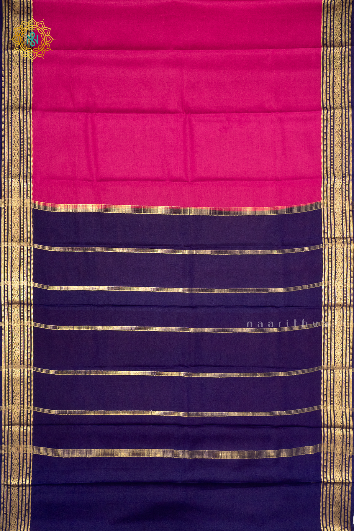PINK WITH NAVY BLUE - PURE MYSORE CRPE SILK