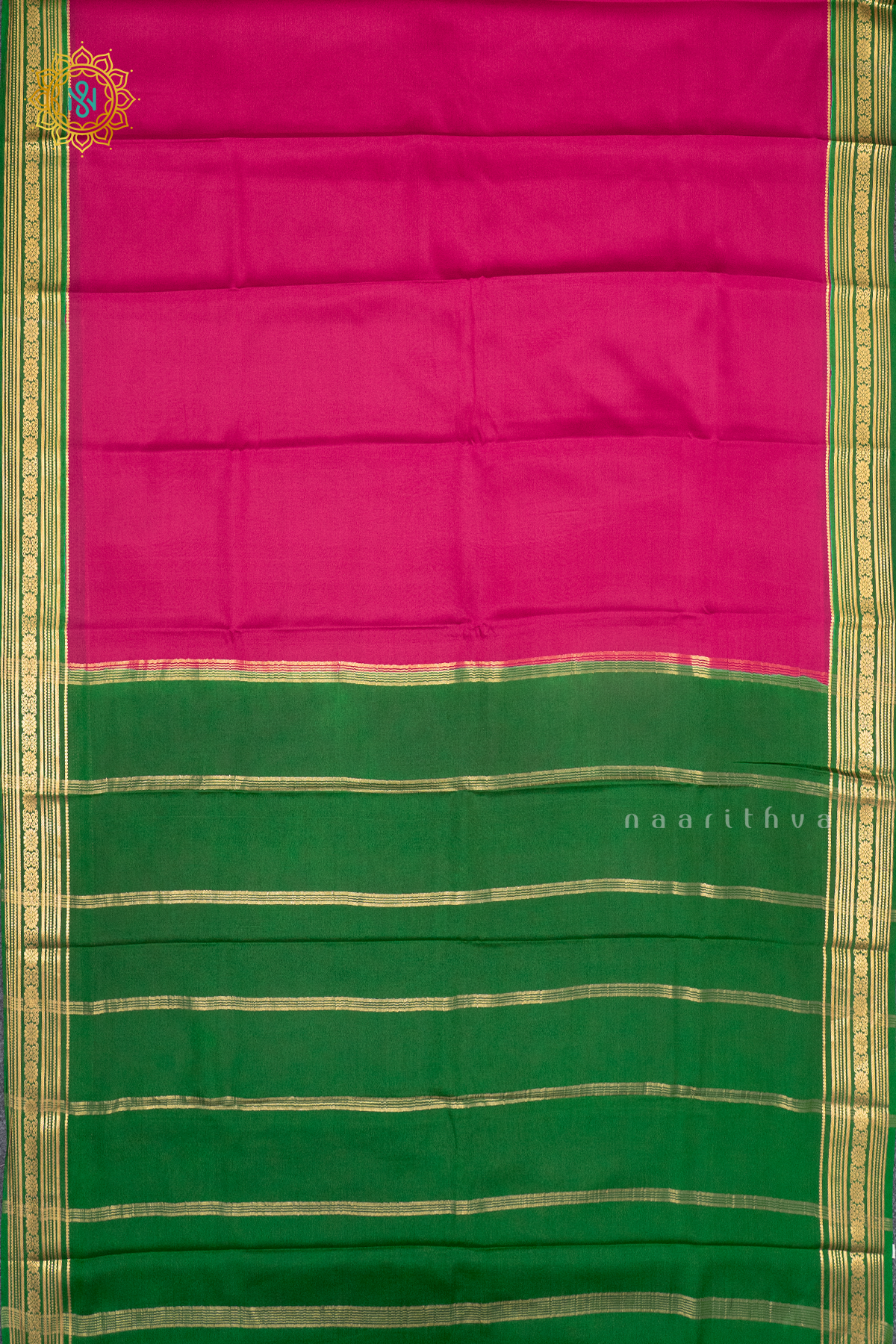 PINK WITH GREEN - PURE MYSORE CRPE SILK