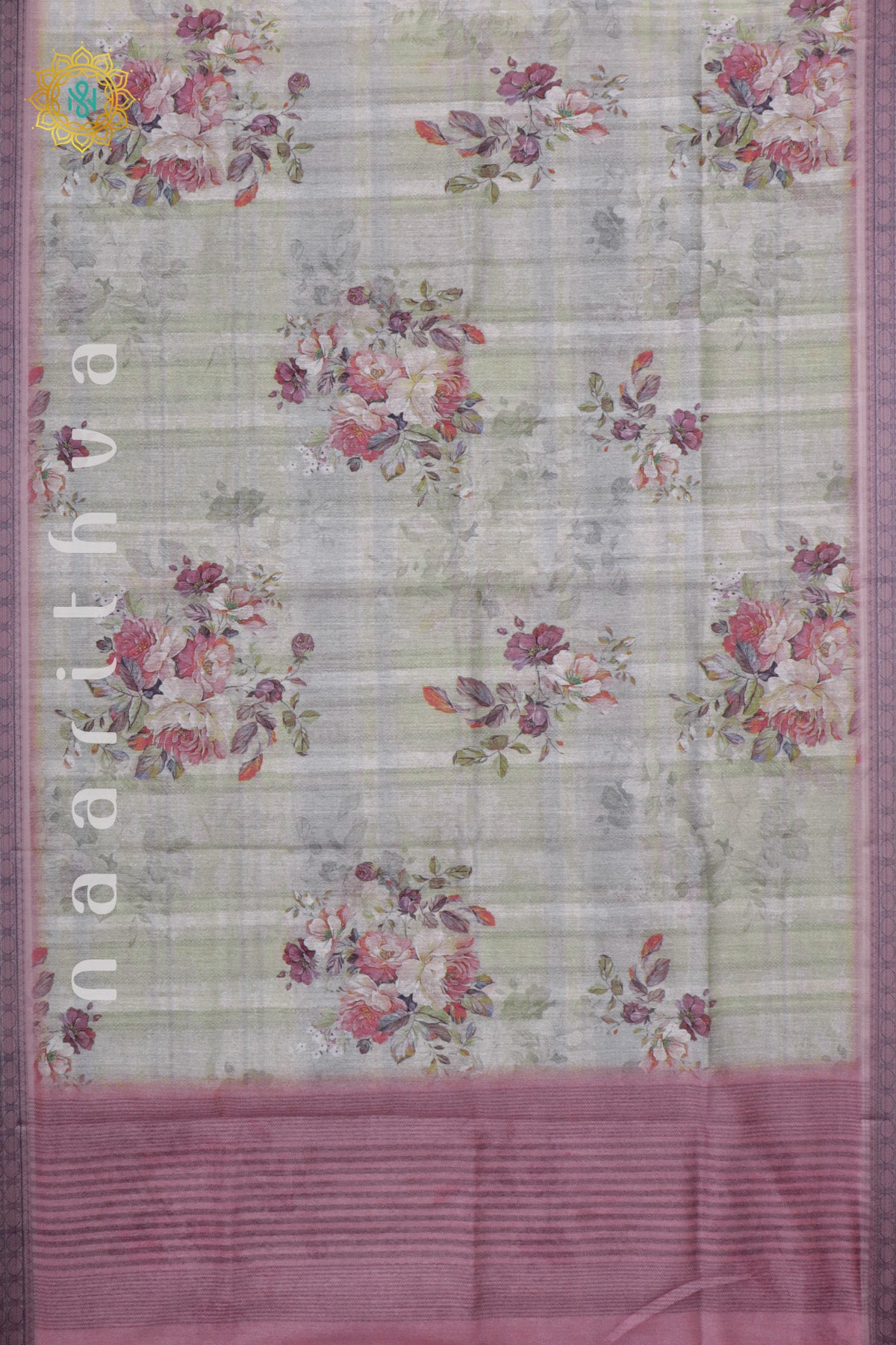 LIGHT GREEN WITH PINK - JUTE COTTON