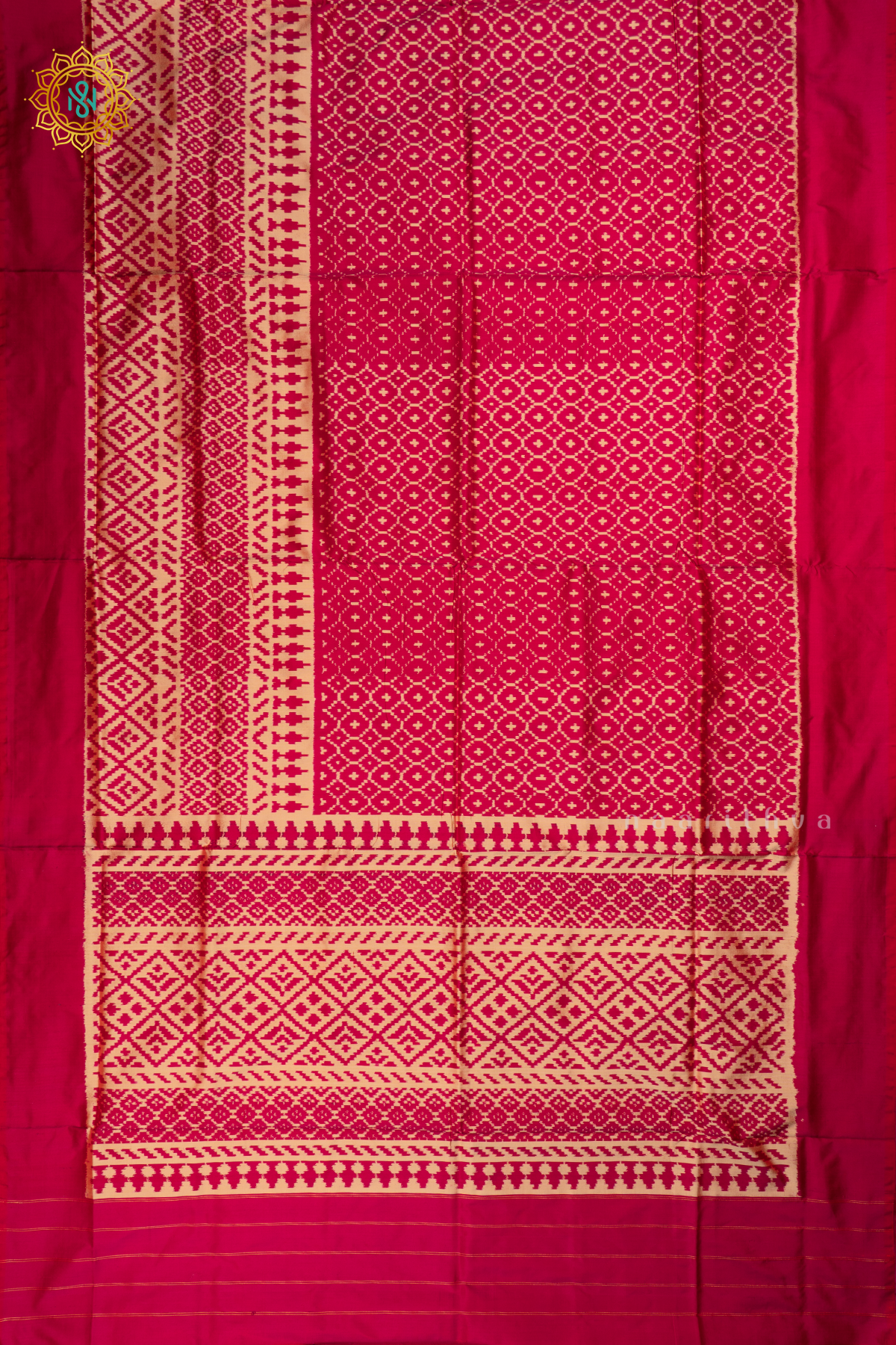 Rani Pink Ikkat Pure Silk Saree with Patola Printed Body and Plain Border