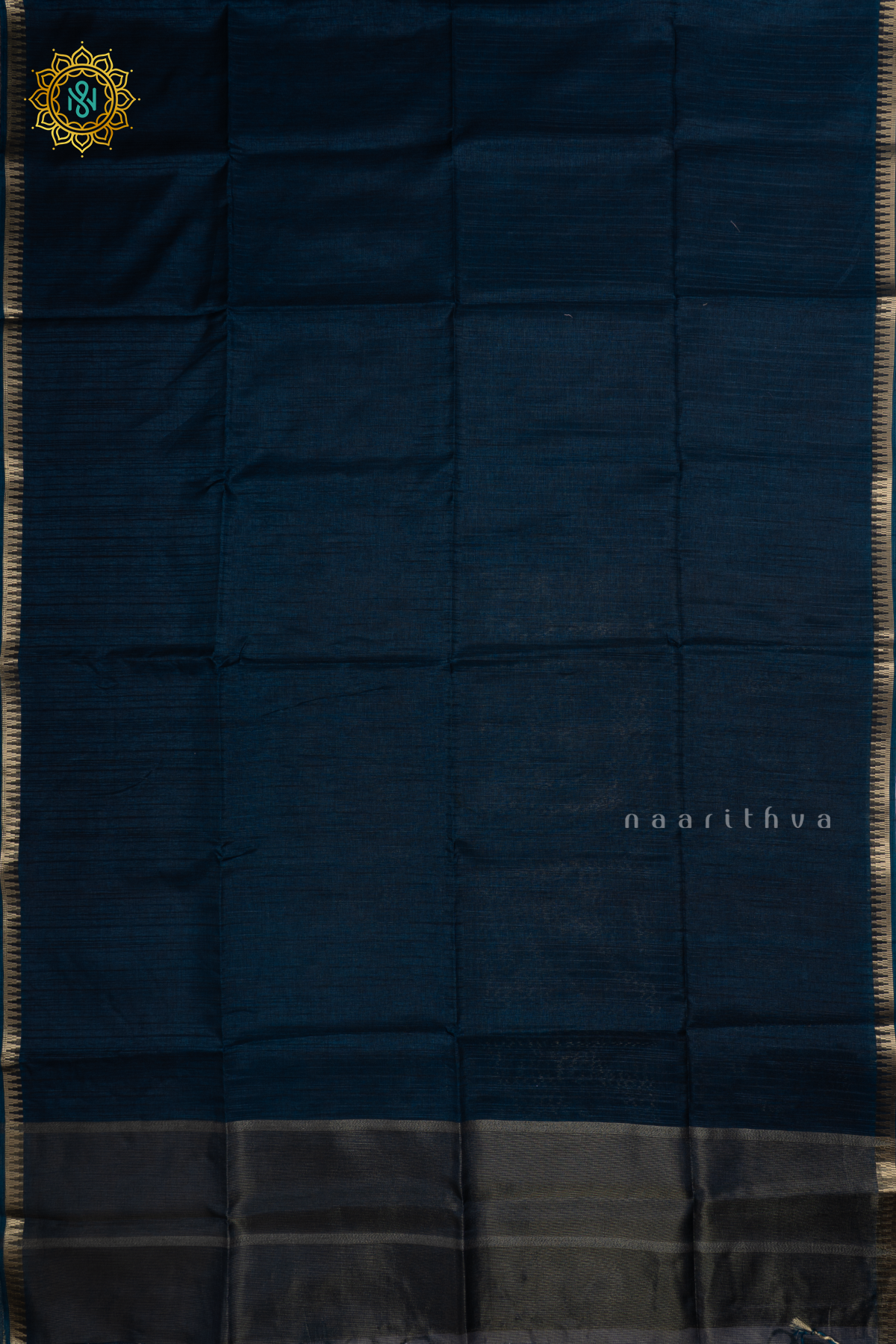 Blue Semi Raw Silk Saree With Plain Body And Temple Zari Border