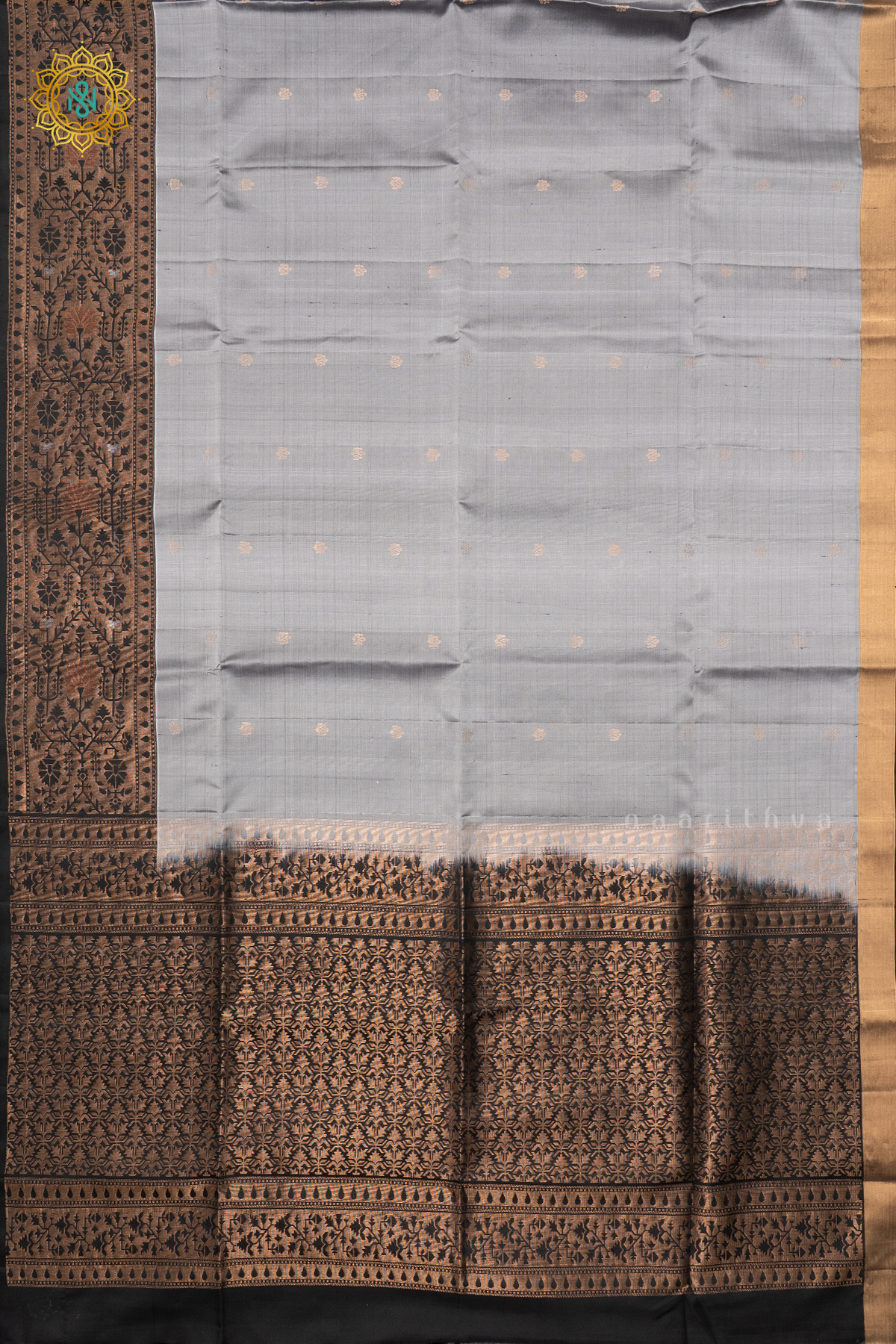 GREY WITH BLACK - PURE KANJIVARAM SOFT SILK