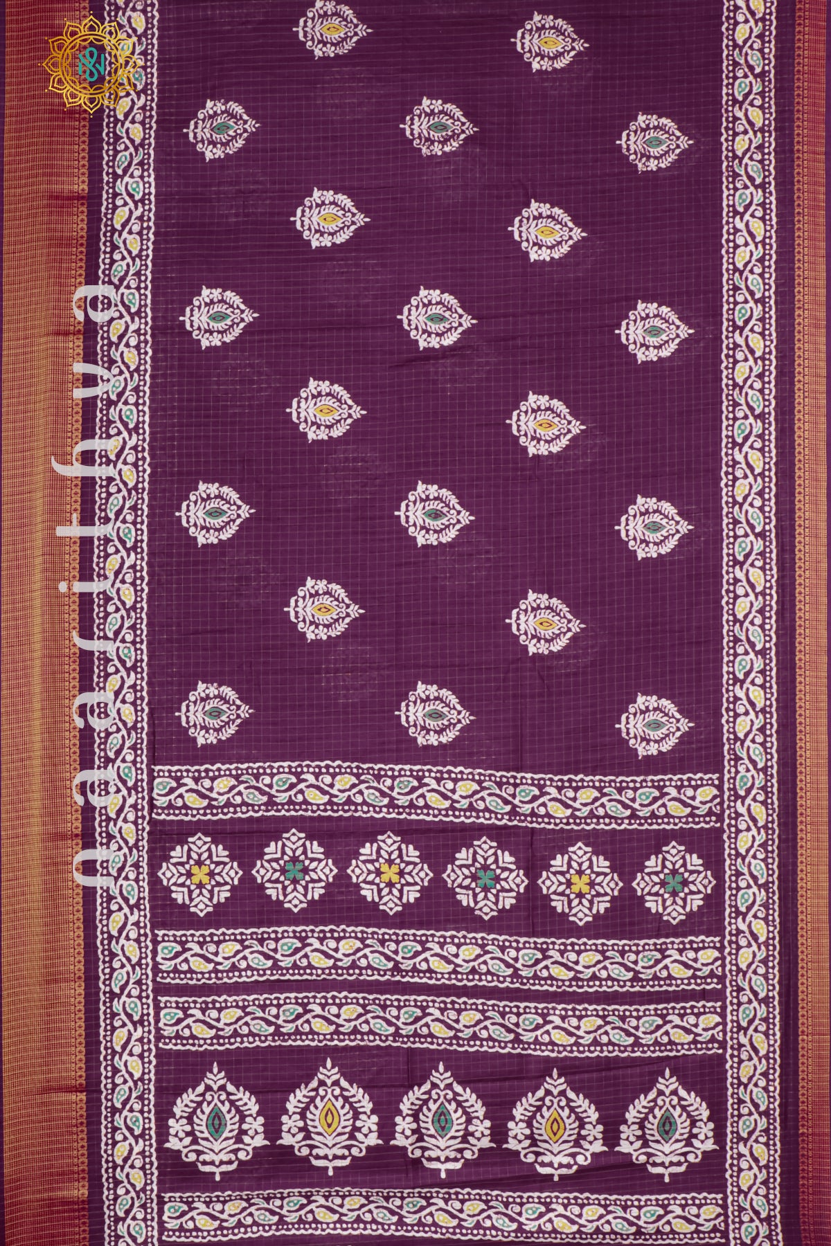 Wine Dola Silk Saree With Zari Checks And Buttas On The Body With Zari Border