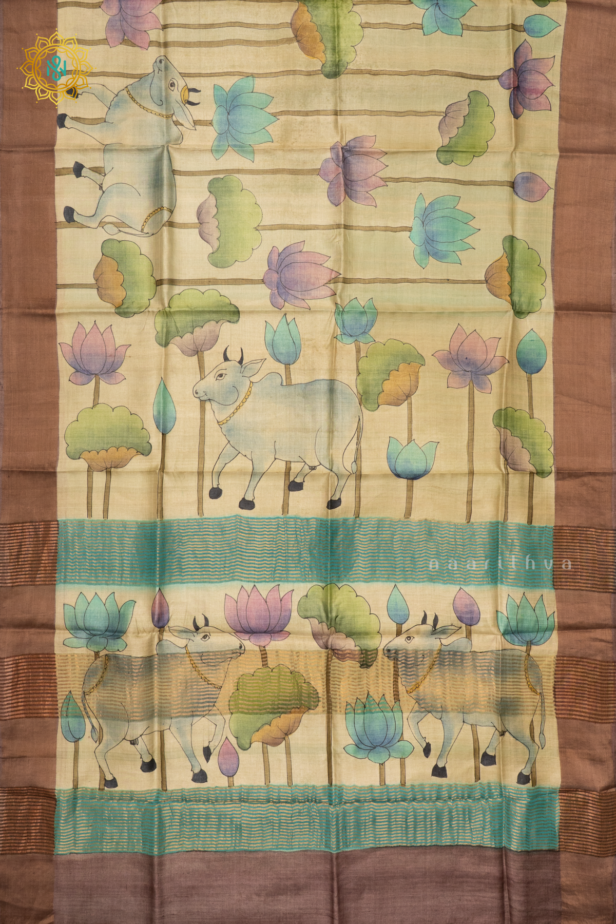 AQUA BLUE WITH PISTA GREEN - PURE TUSSAR SILK