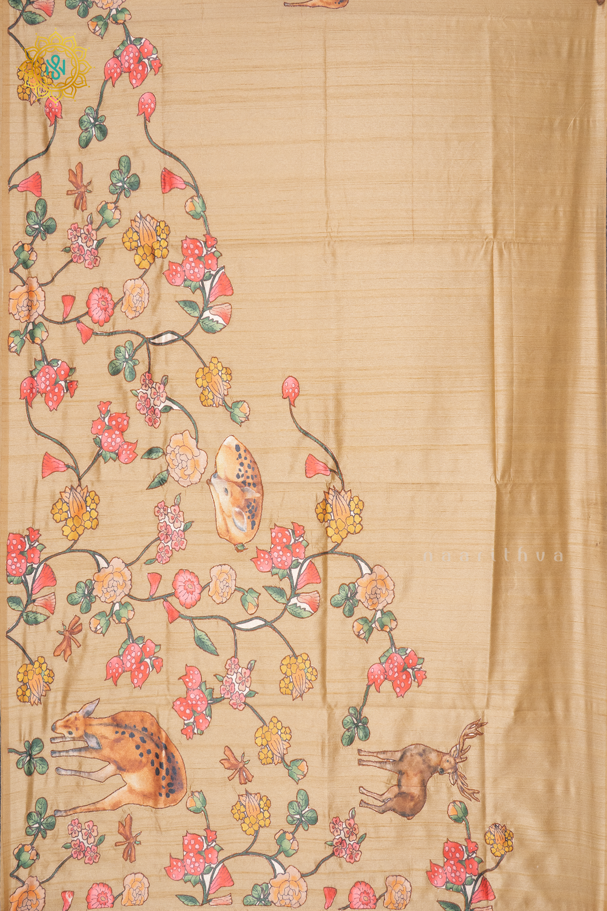 BEIGE WITH OFF WHITE - SEMI TUSSAR SILK