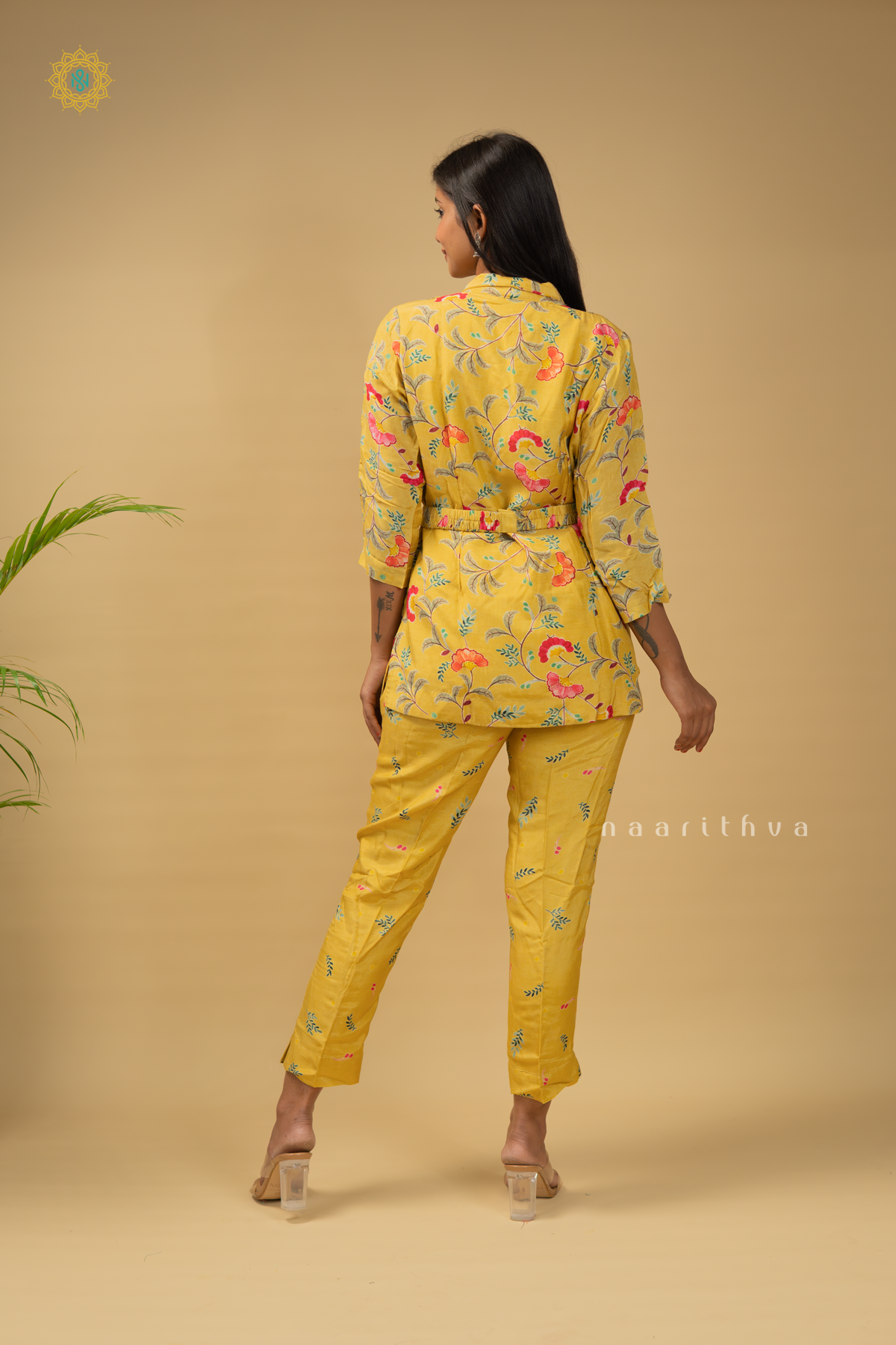 YELLOW - CREPE 2PC CO-ORD SET WITH FLORAL PRINTED TOP & BOTTOM