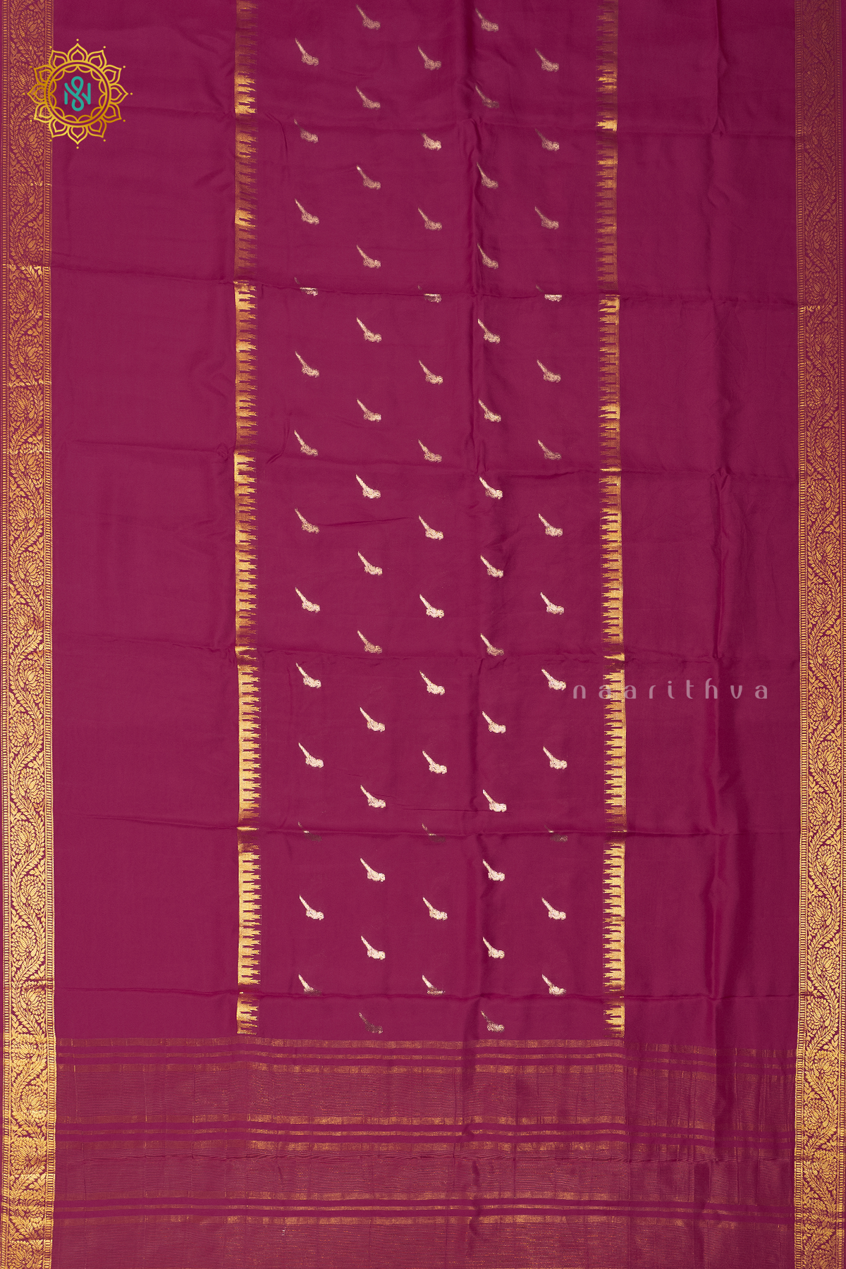 PINK WITH PEACOCK BLUE - SEMI CREPE SILK