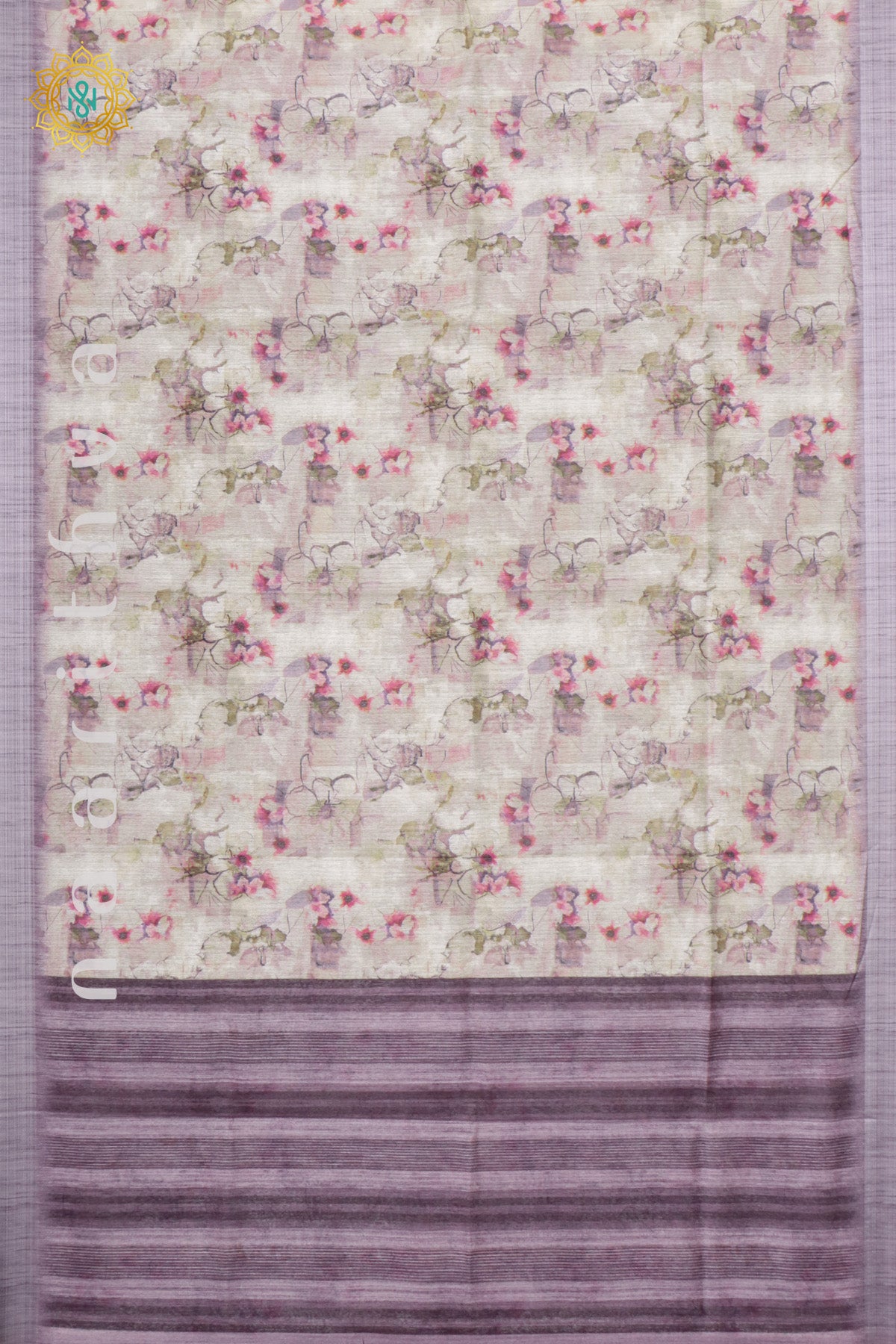 BEIGE WITH LAVENDER - JUTE COTTON
