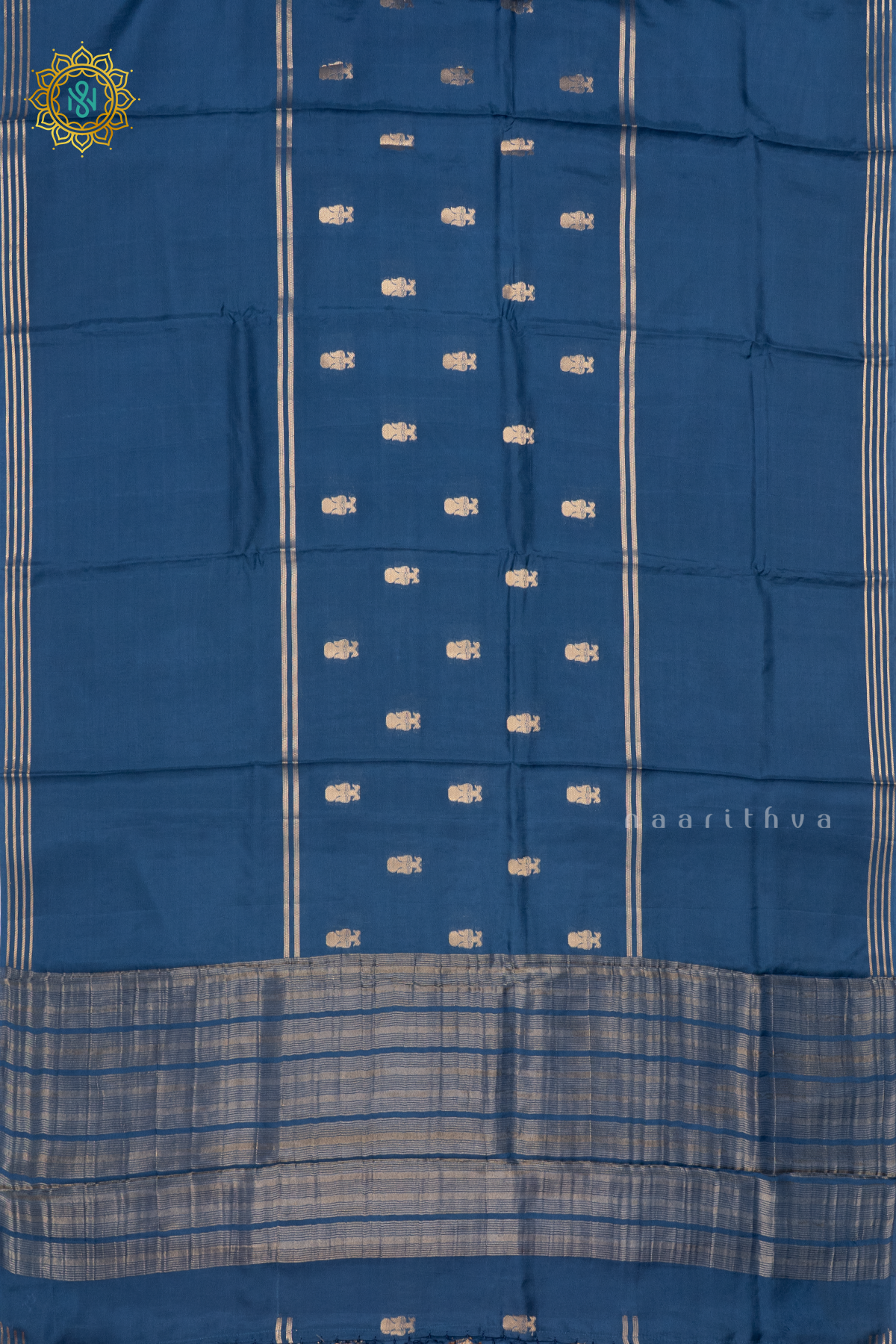 PEACOCK BLUE WITH PINK - SEMI CREPE SILK