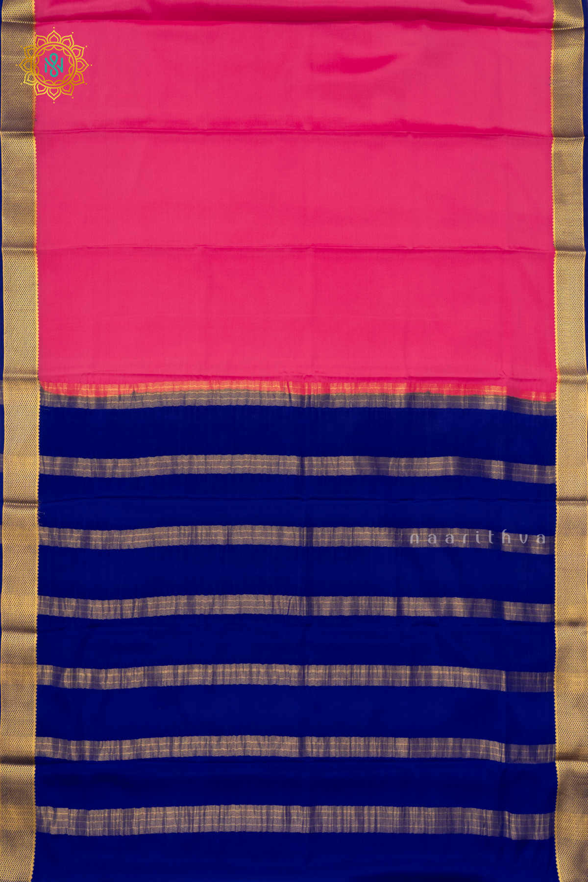 PEACHISH PINK WITH BLUE - PURE MYSORE CREPE SILK