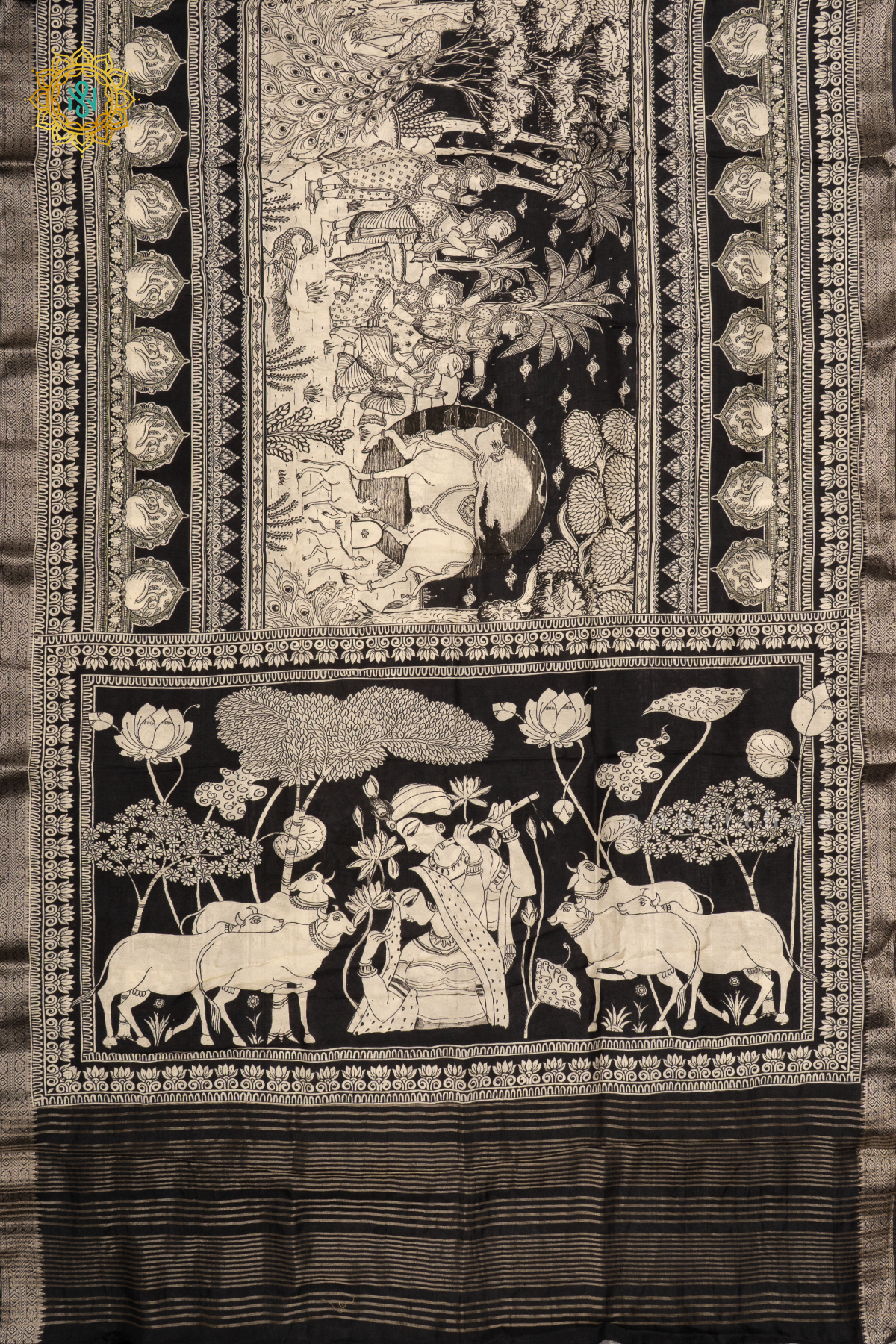 WHITE WITH BLACK - SEMI CREPE SILK