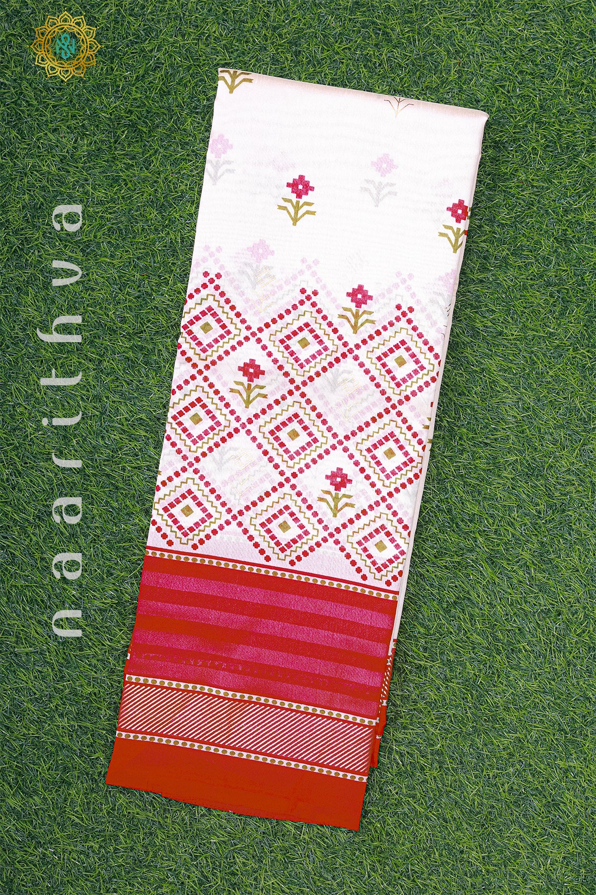 OFF WHITE WITH RED - POLY COTTON