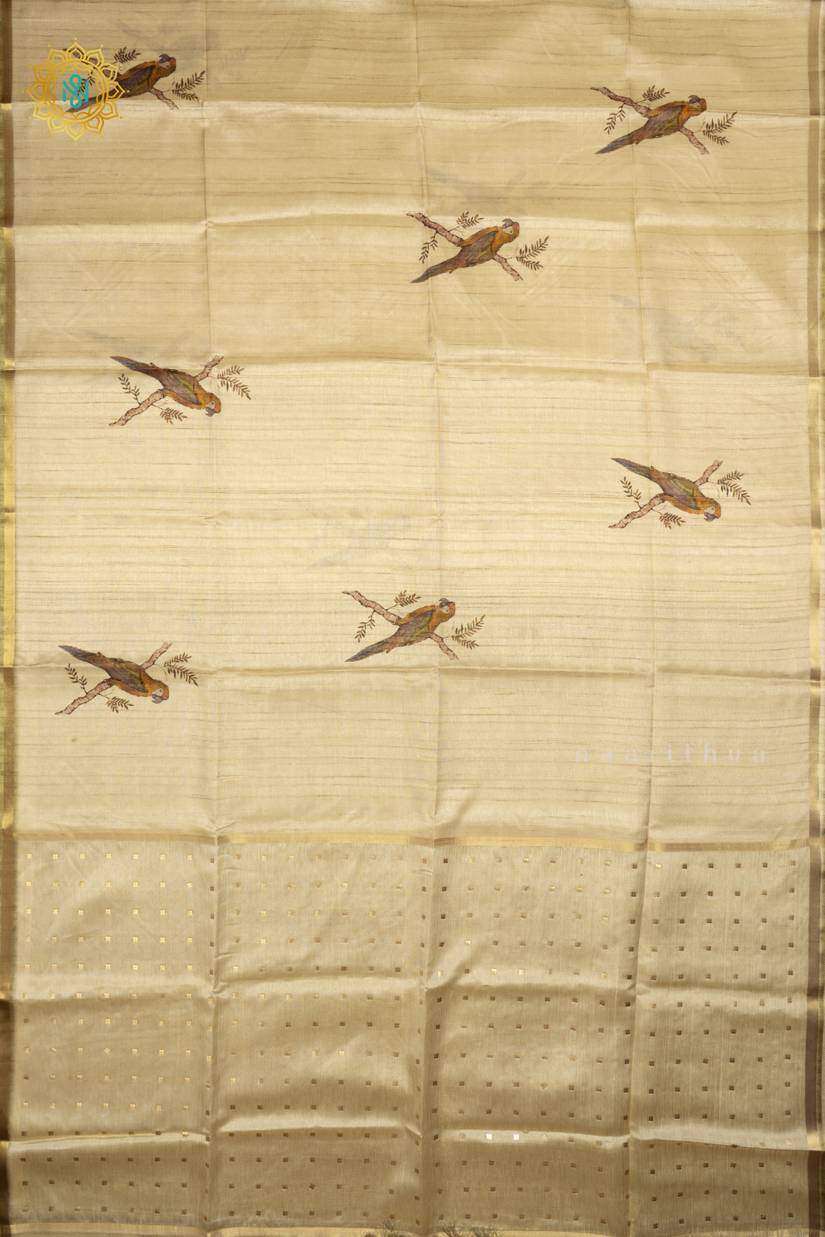 OFF WHITE WITH LIGHT GREEN - SEMI TUSSAR SILK