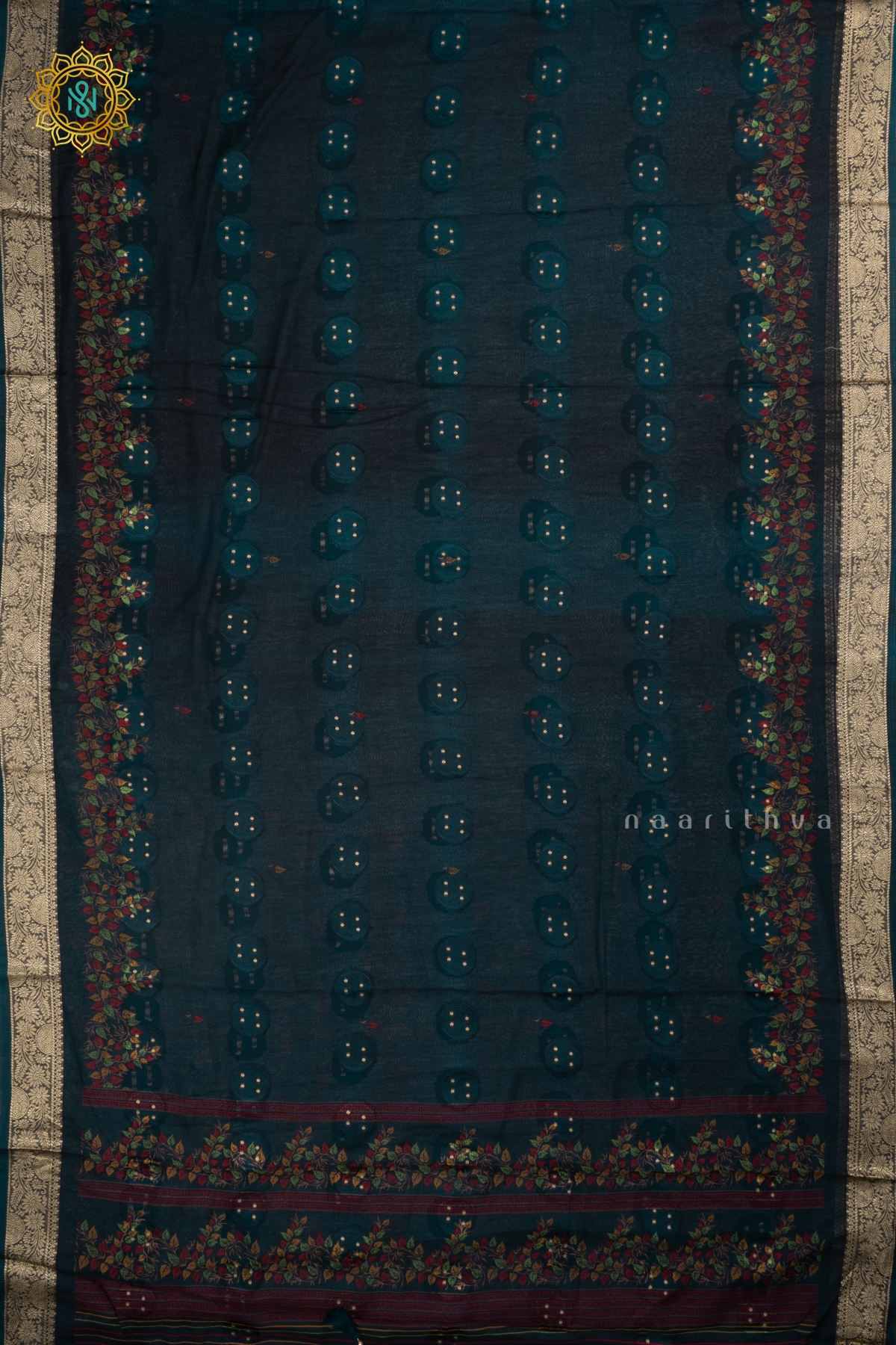 Navy Blue Semi Georgette Saree With Printed Body And Zari Border