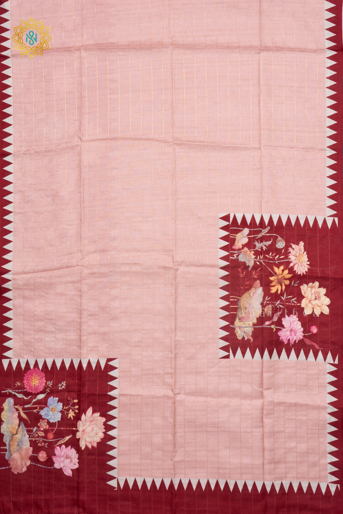 PEACH WITH MAROON - SEMI TUSSAR