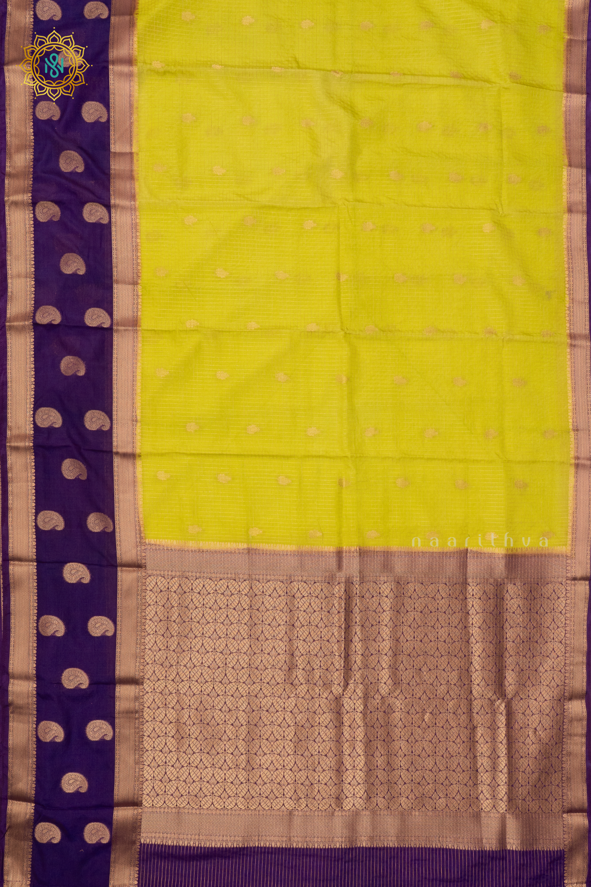 PARROT GREEN WITH PURPLE - SEMI MYSORE CREPE SILK