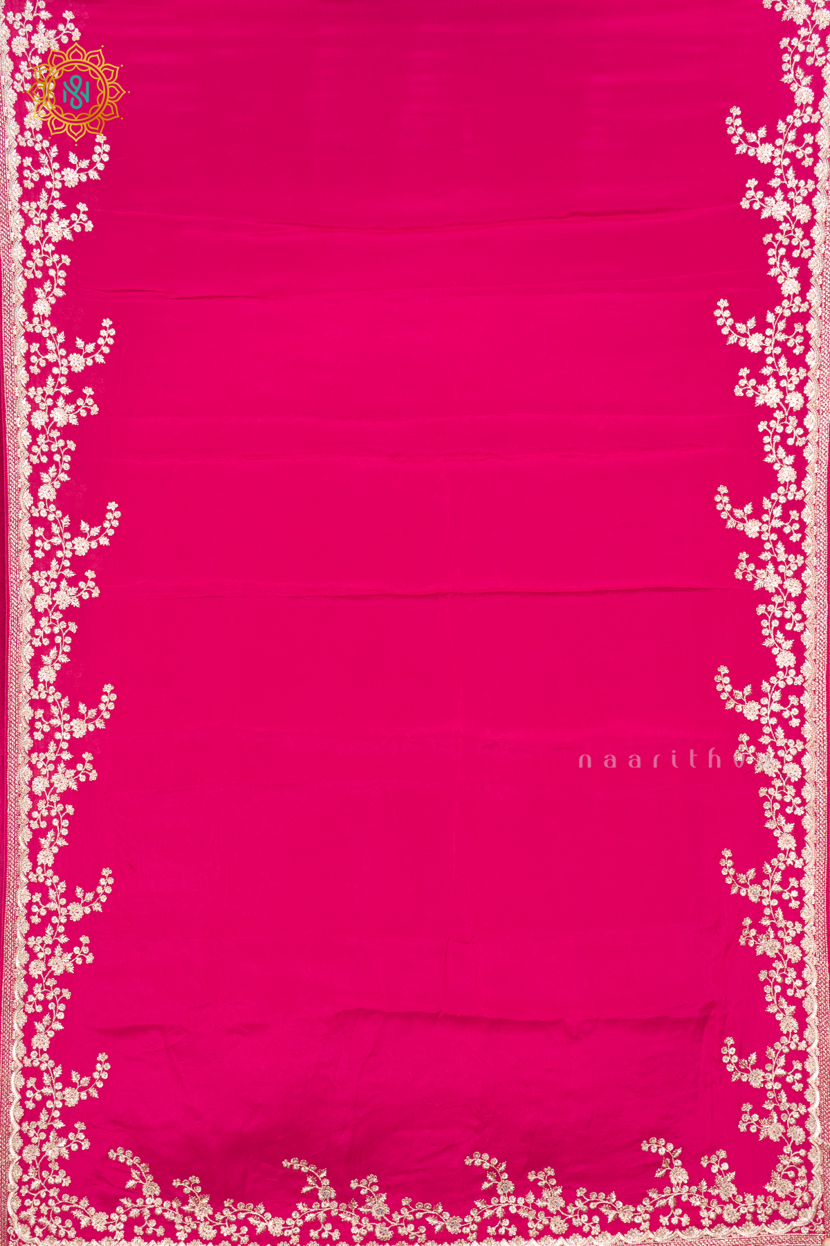 RANI PINK - CREPE PARTY WEAR SAREE WITH READYMADE BLOUSE