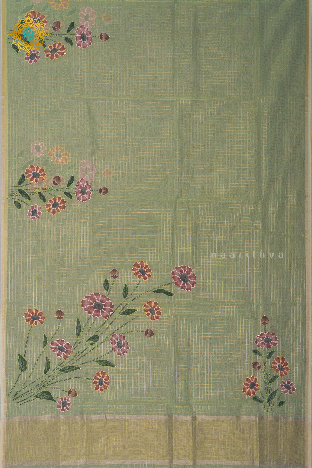 GREEN - ORGANZA WITH KATHA WORK
