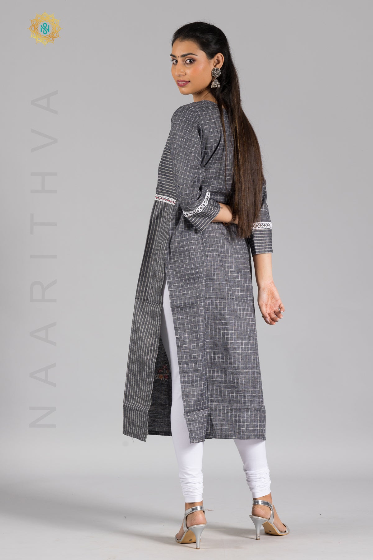 DARK GREY - COTTON CASUAL KURTI WITH SIMPLE EMBROIDERY WORK
