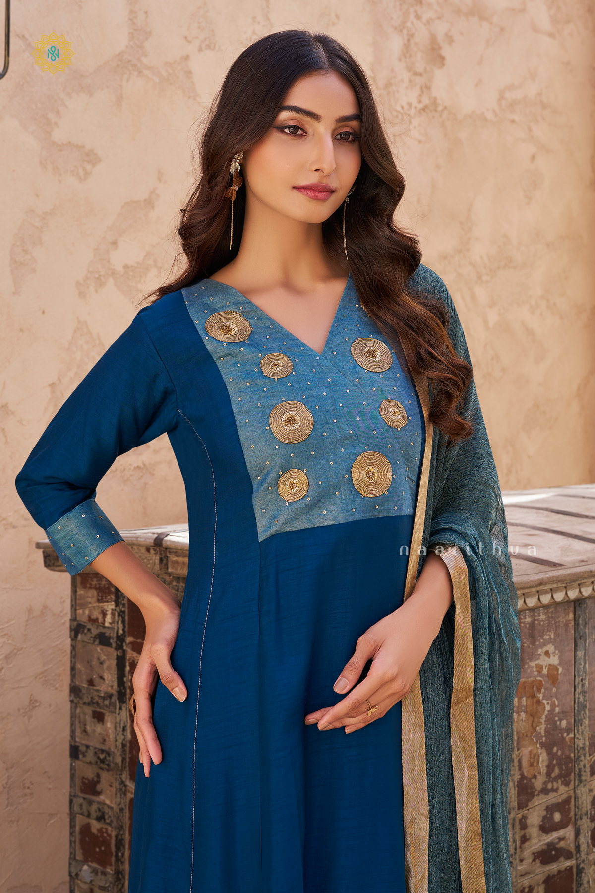 PEACOCK BLUE - SILK 3PC SALWAR SUIT WITH TOP, BOTTOM & DUPATTA
